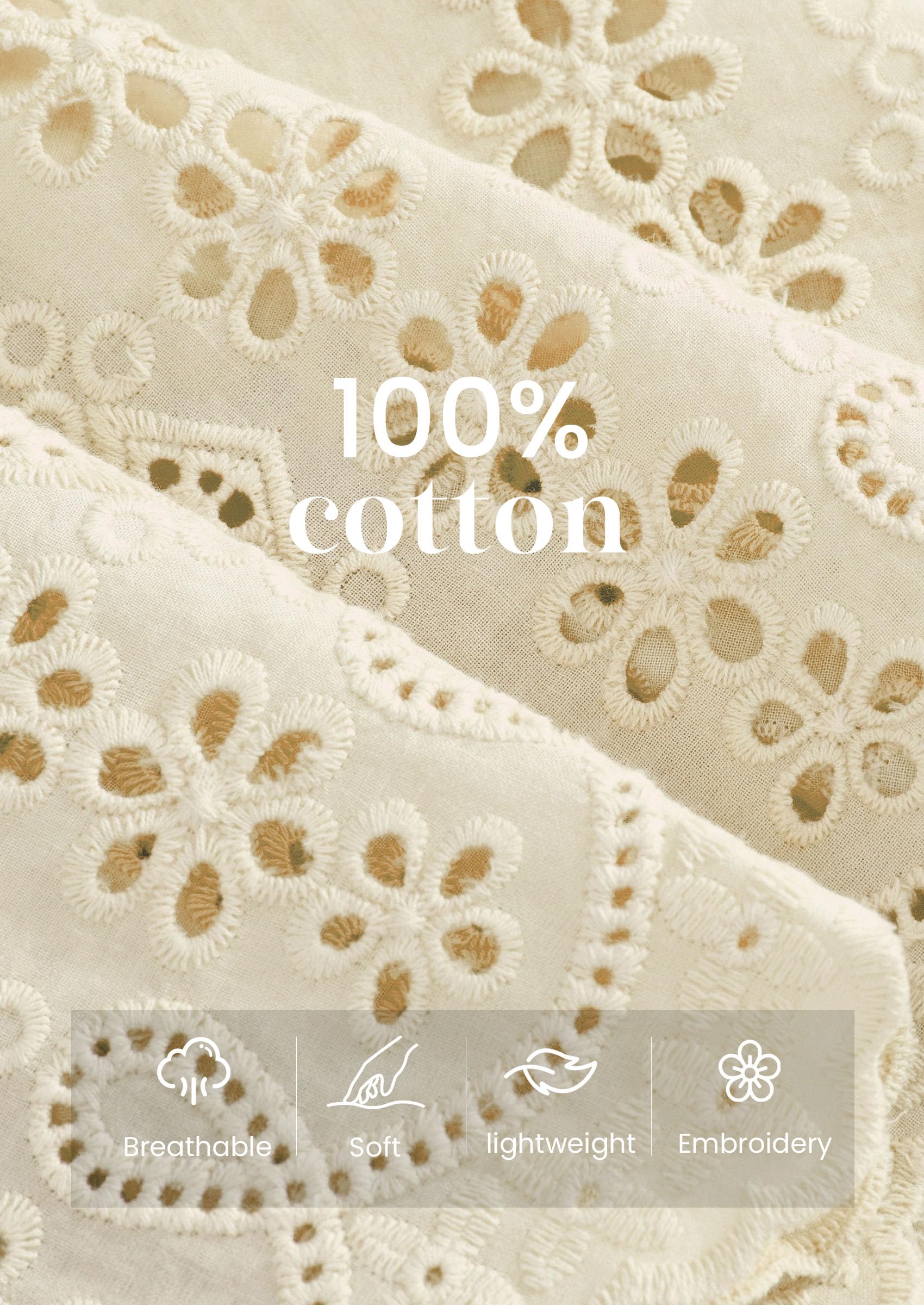 Women's Lace Tank Top Embroidery Eyelet Blouses,Beige,S