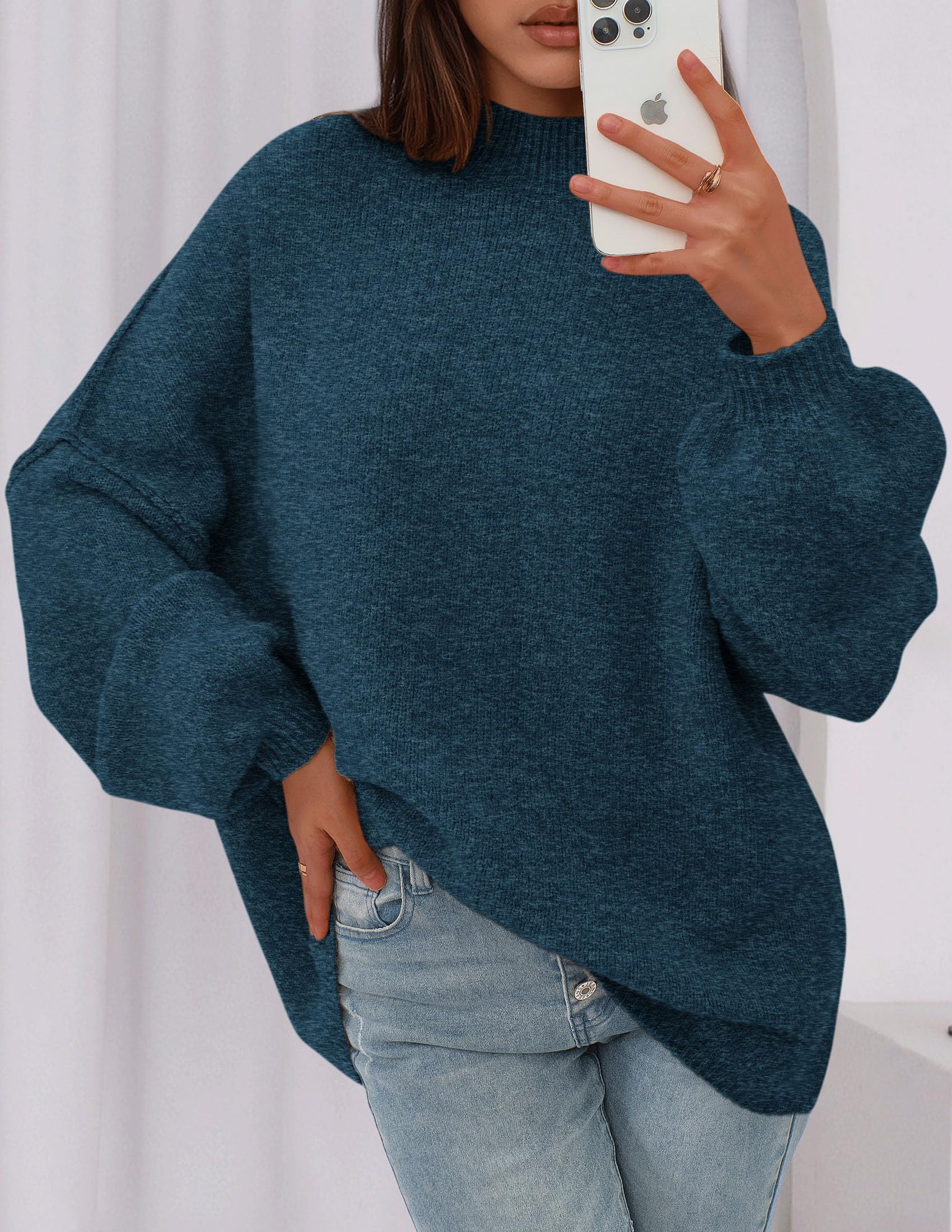 Women's Oversized Sweaters Fall Clothes (Dark Teal,S)