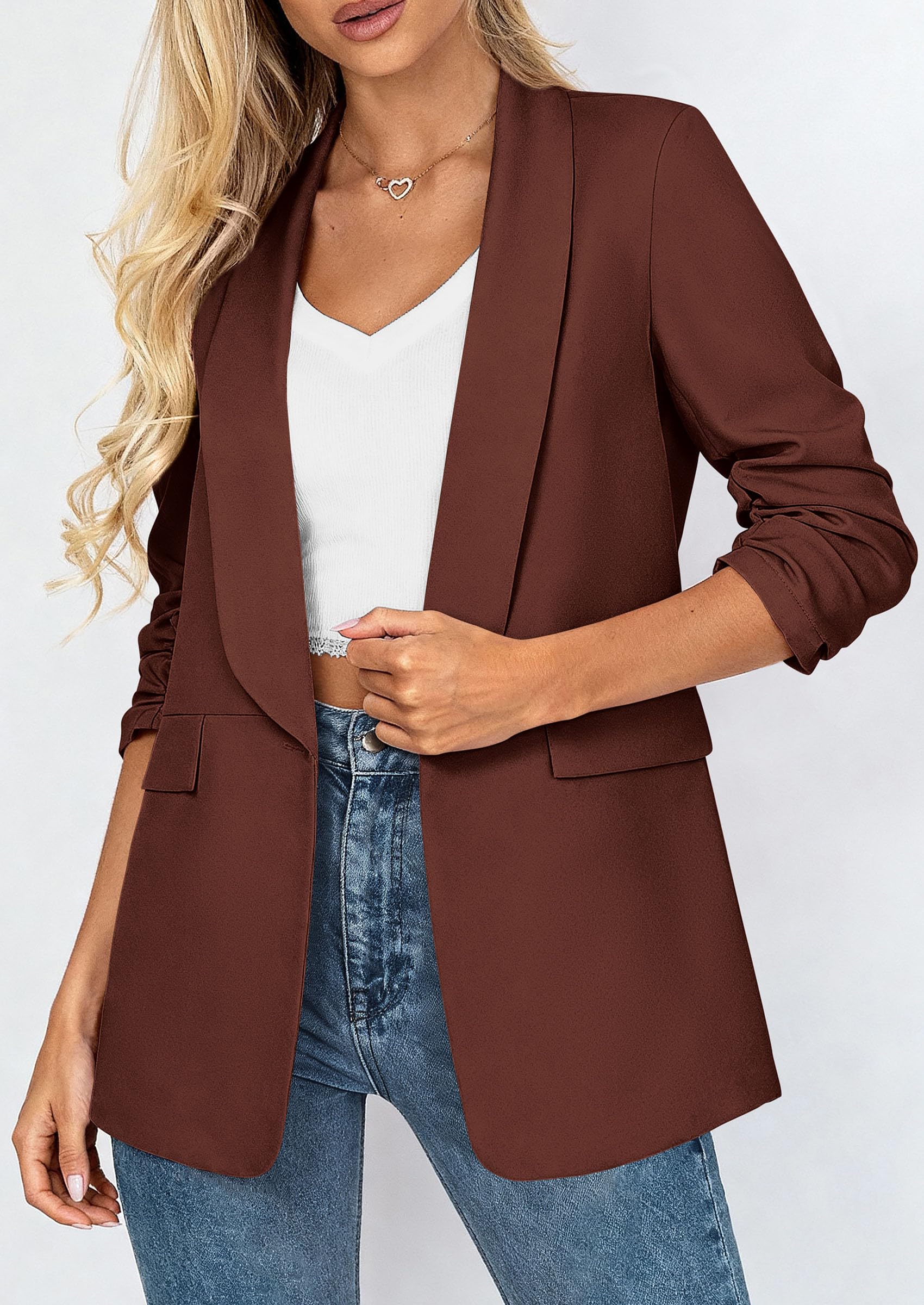 Women's Summer Blazers Business Casual Outfits Red Brown,XS