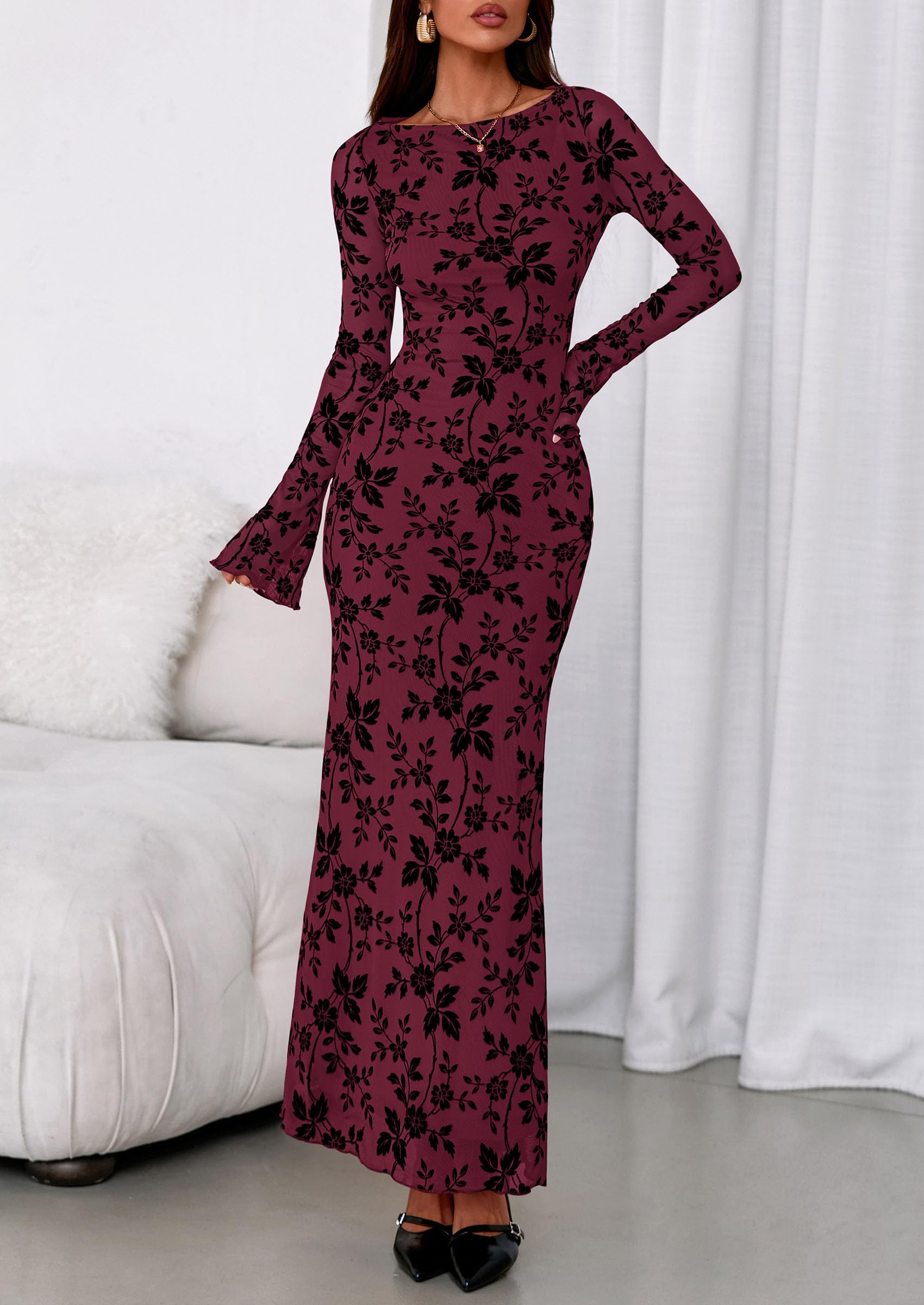 Women's Floral Bodycon Maxi Dress Wedding Guest Dresses