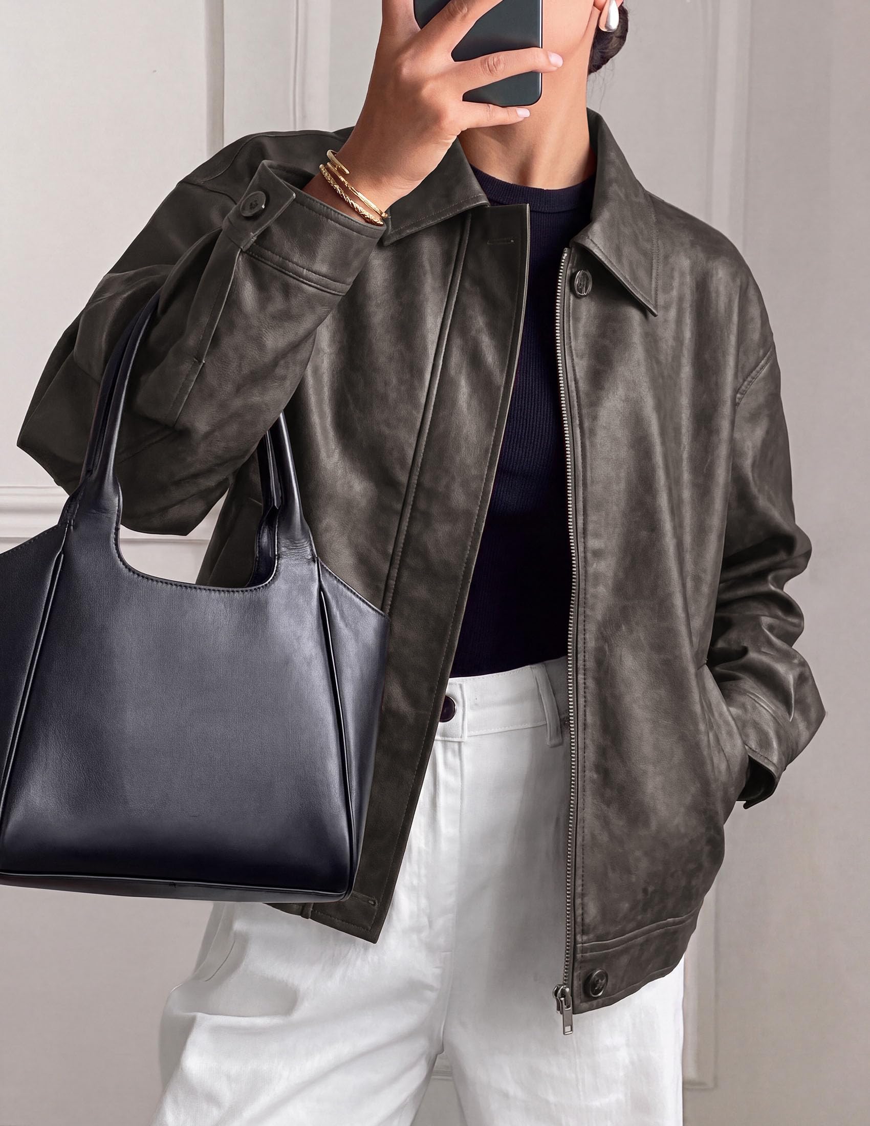 Women's Faux Leather Oversized Motorcycle Jackets Fall Outfits