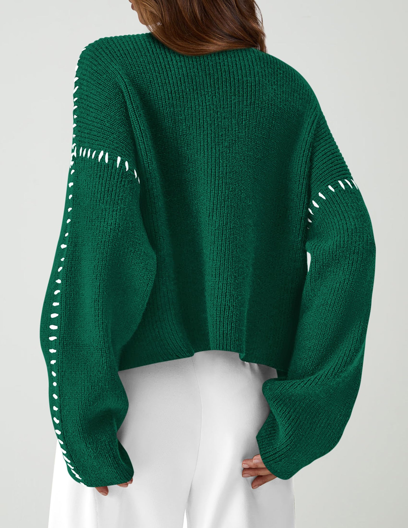 Womens Chunky Knit Oversized Pullover Sweaters,Dark Green,S
