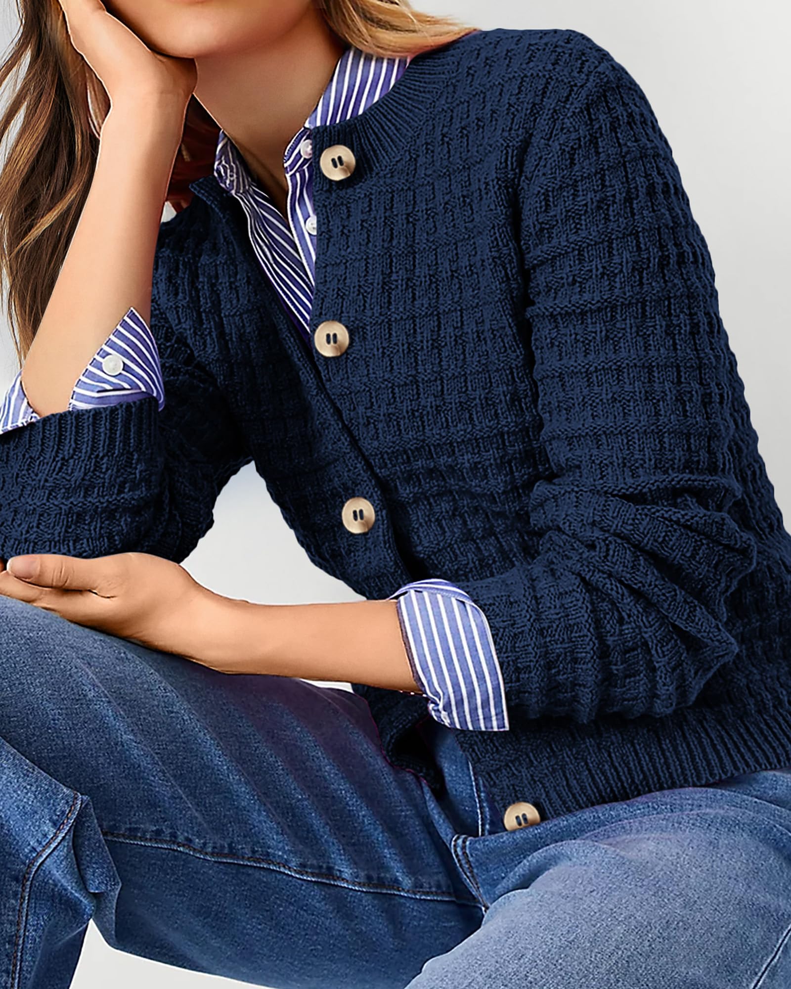 Women's Fall Lightweight Cardigan Sweaters Dark Blue