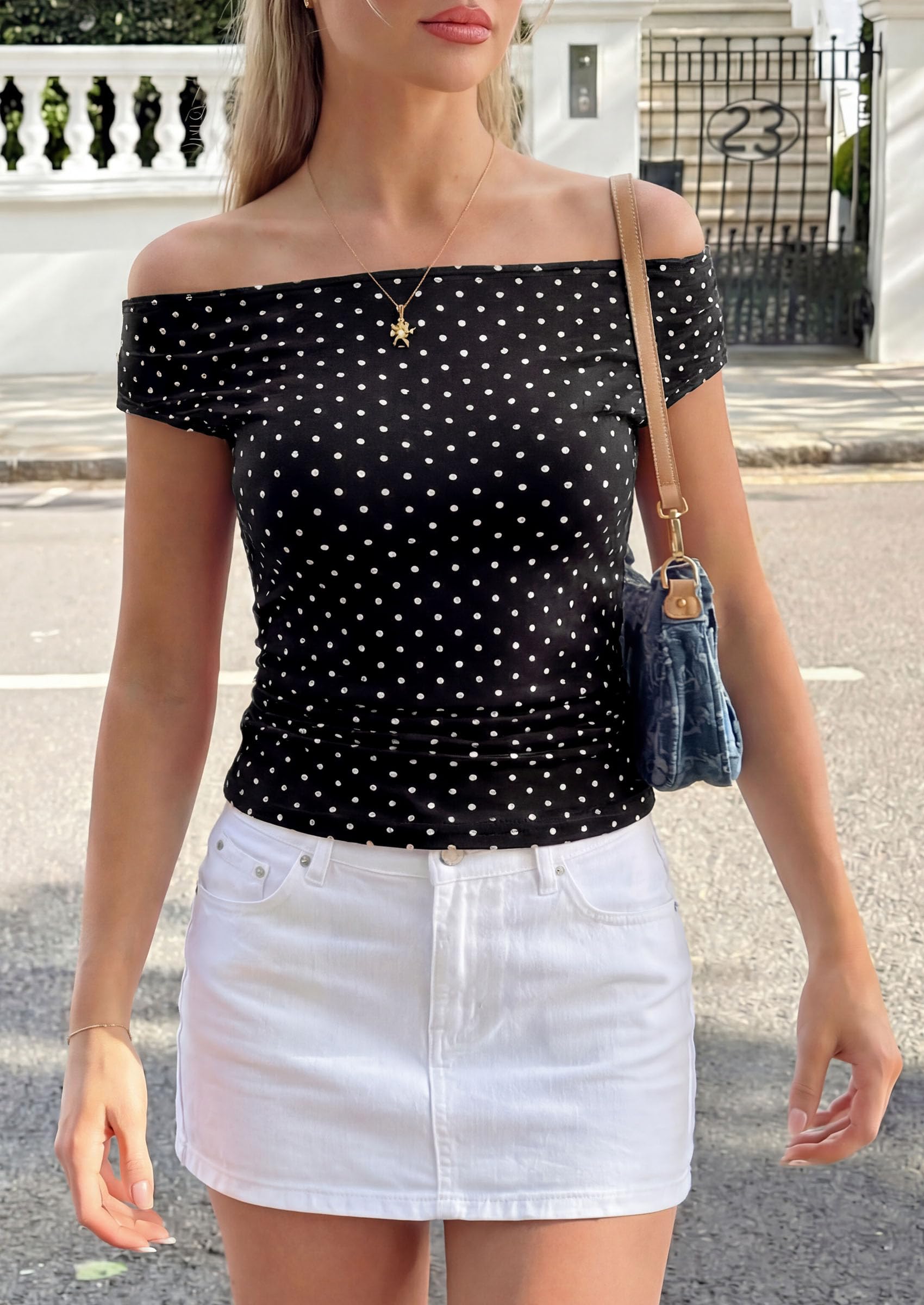 Women's Summer Off The Shoulder Tops Cute Ruched Shirts