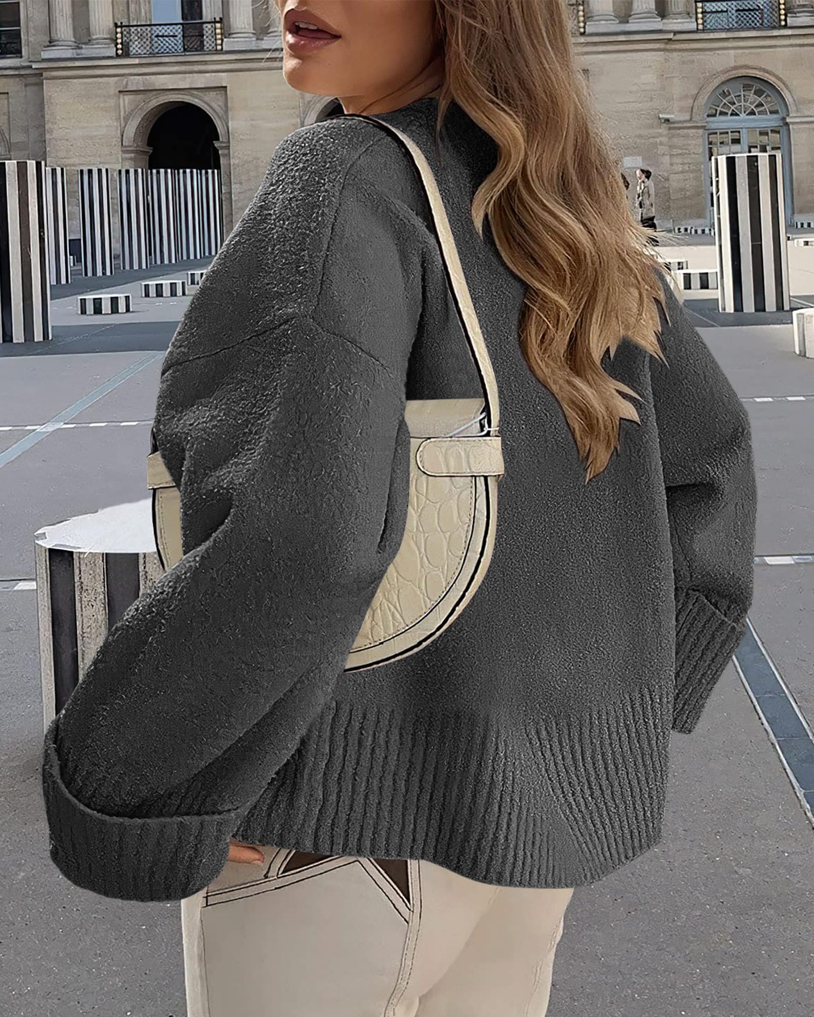 Women's Fall Fashion Cozy Oversized Sweaters(Dark Grey,XS)