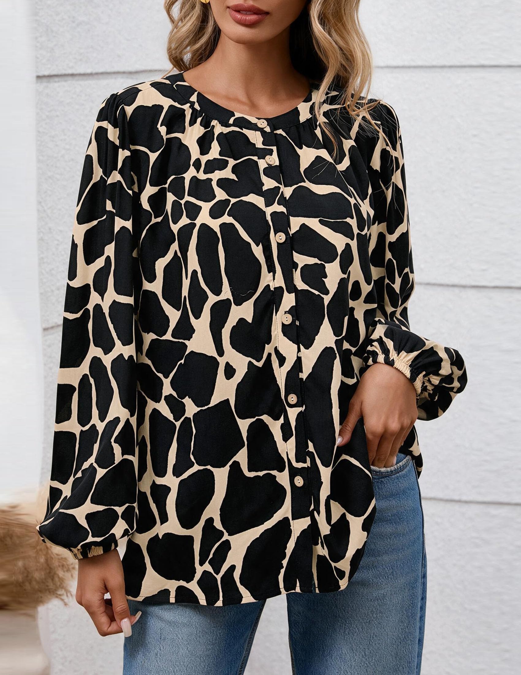 Women's Boho Tops Fall Long Sleeve Button Down Floral Blouses