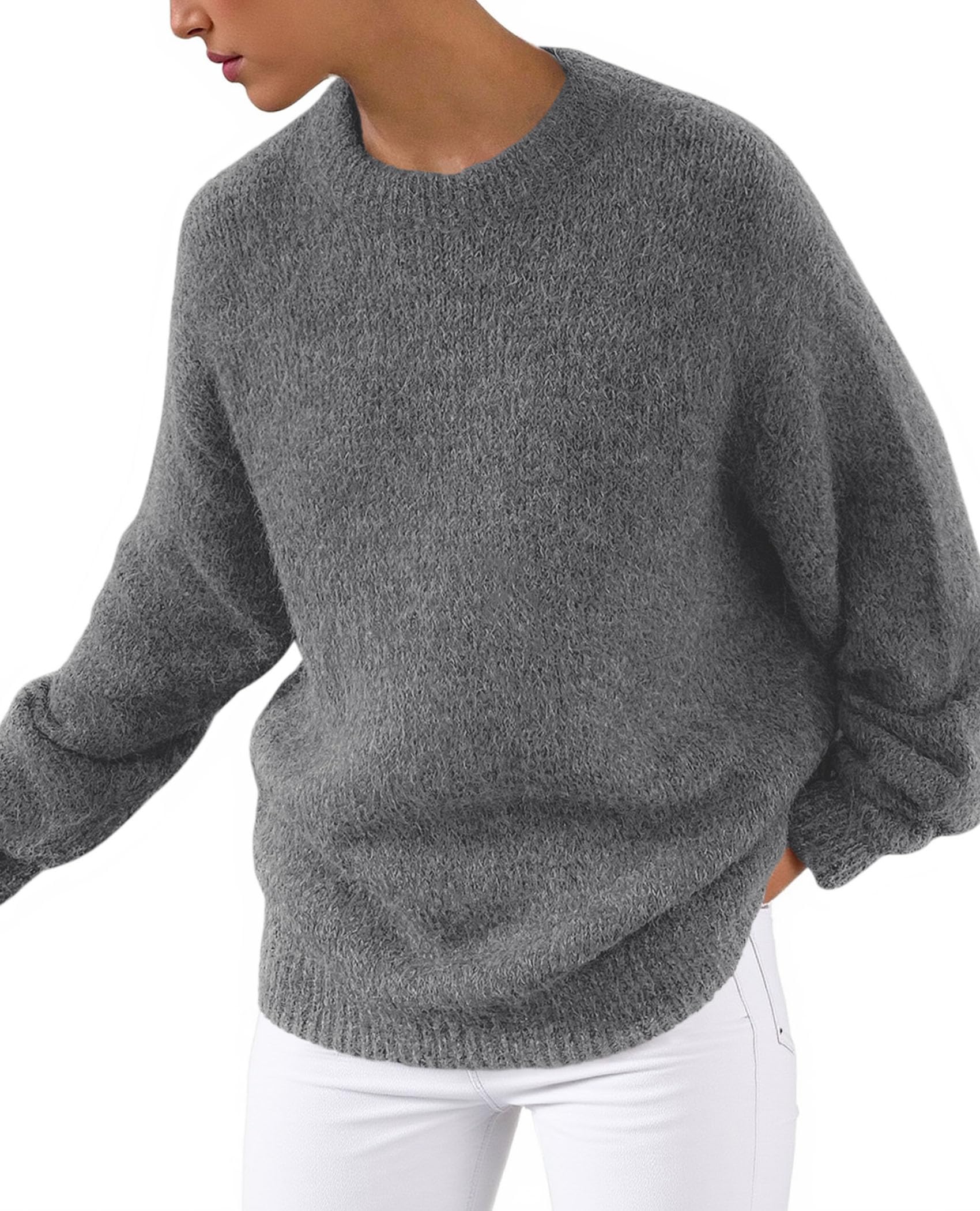 Womens Long Sleeve Oversized Pullover Sweater,Dark Grey,S