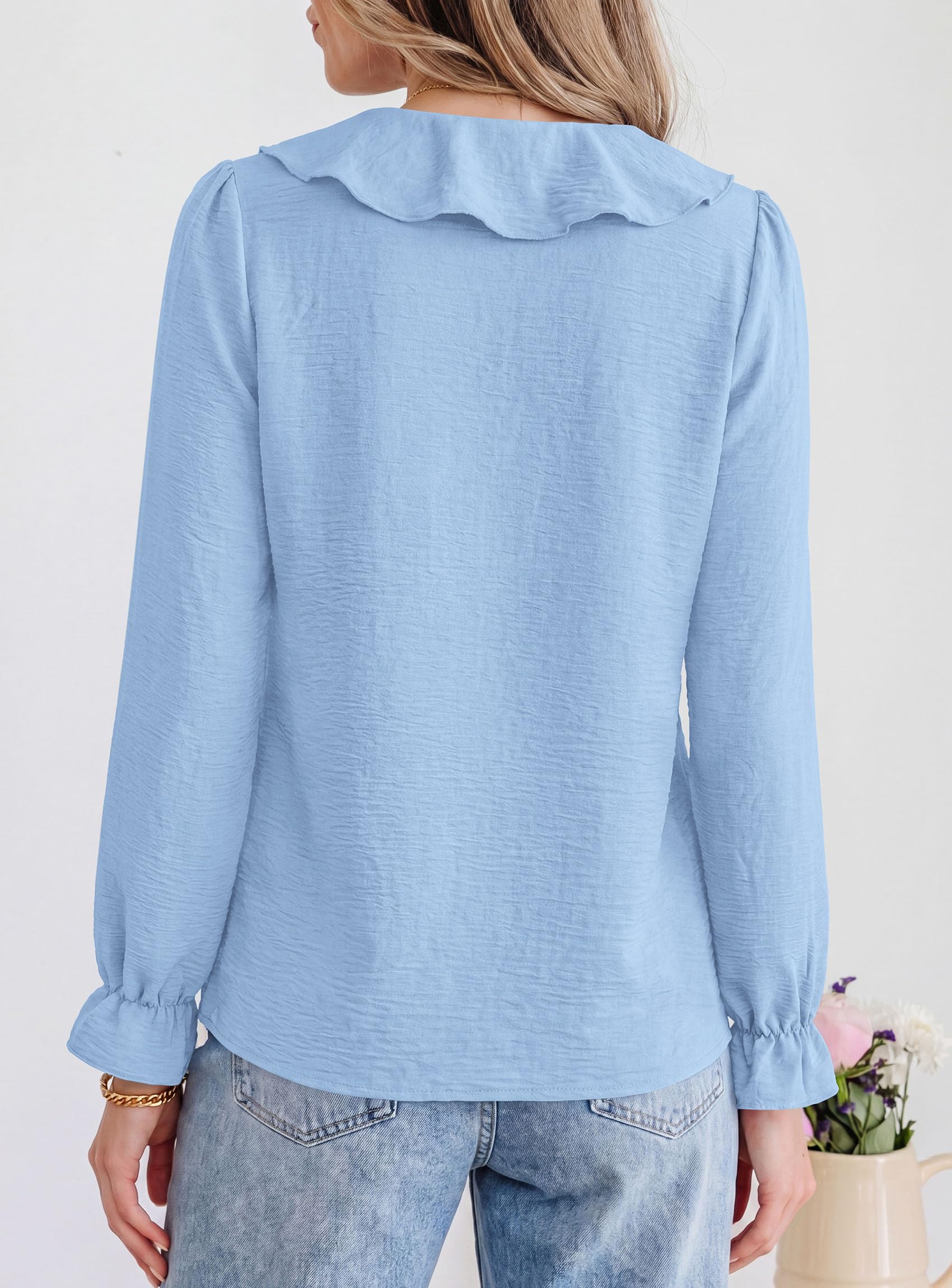 Women Early Fall Fashion Dressy Casual Blouses Light Blue,S