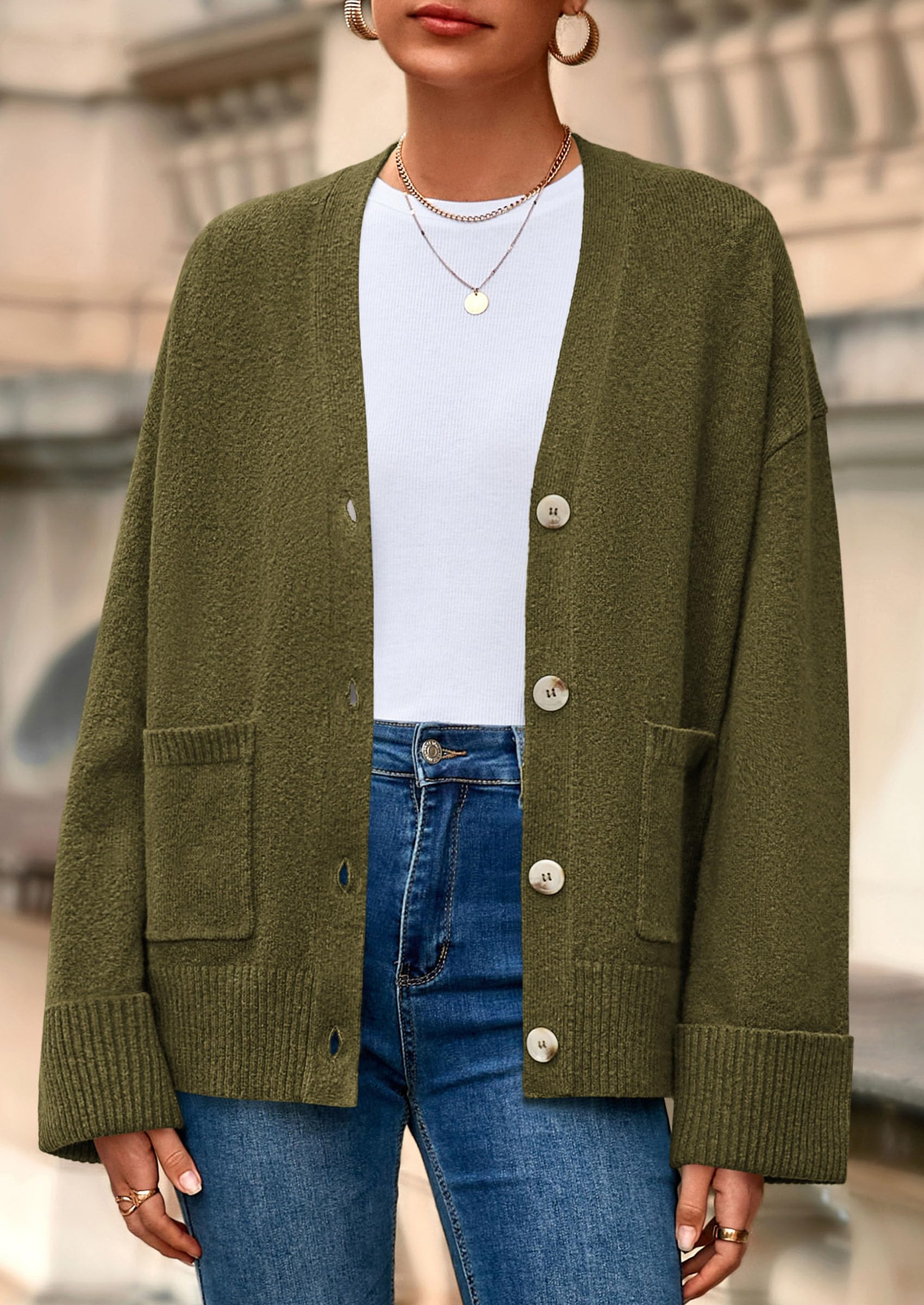 Women's Winter Oversized Cardigan Sweaters (Army Green,S)