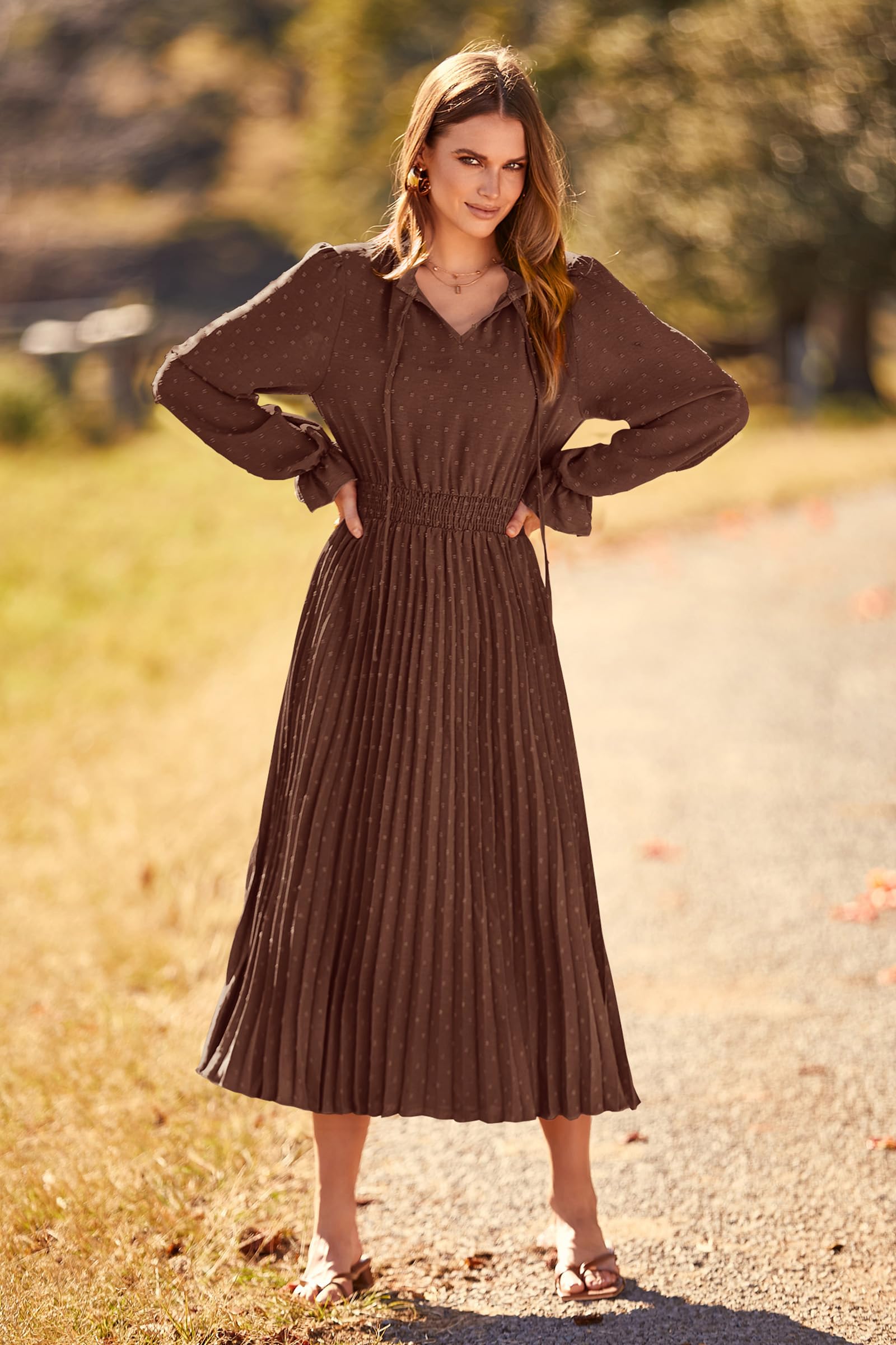 Women's Fall Midi Wedding Guest Dress(Dark Coffee,Small)