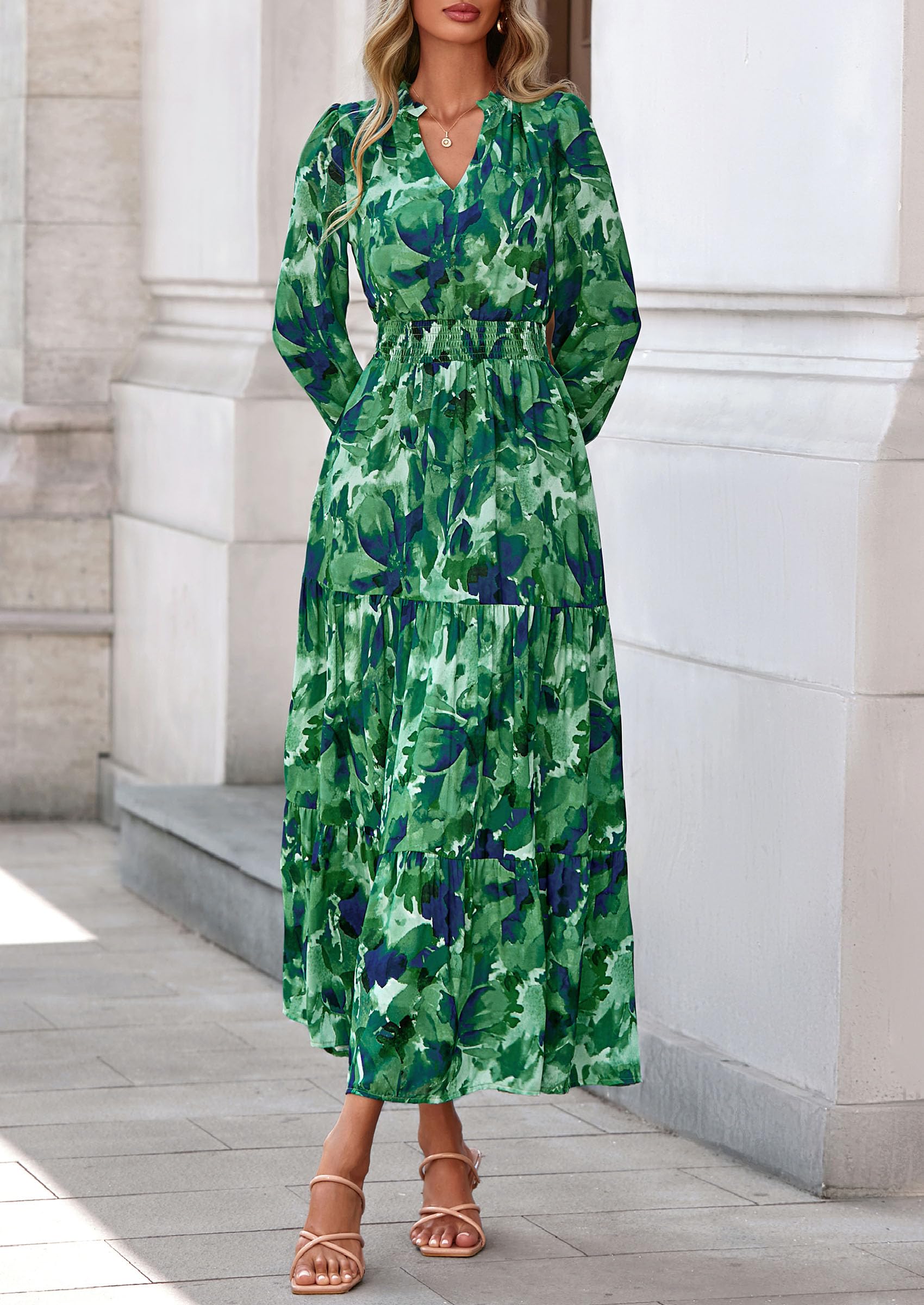 Women's Floral Maxi Dress Fall A Line Wedding Guest Dresses