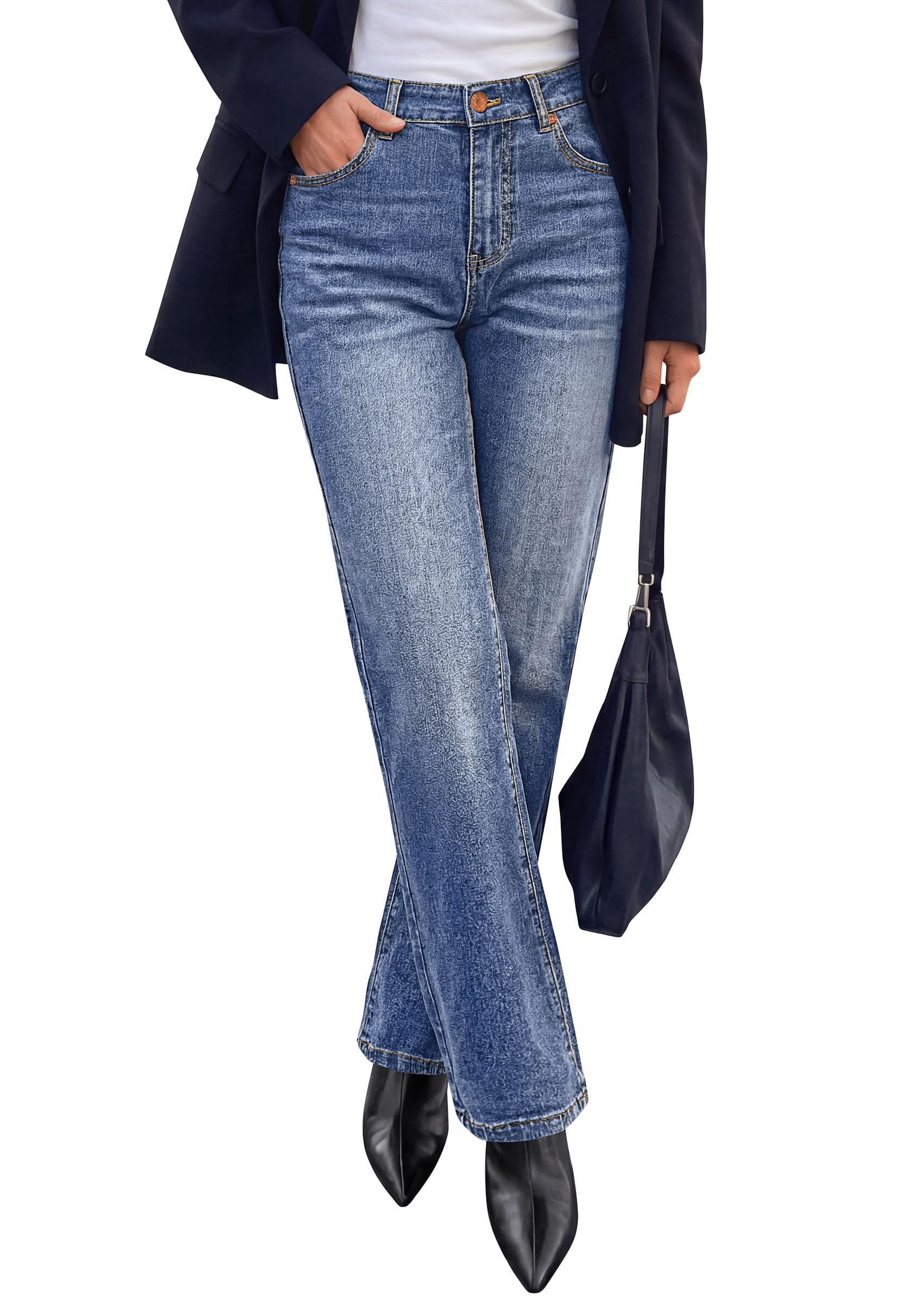 Womens Jeans Straight Leg Stretchy Relaxed Fit Wide Leg Jean