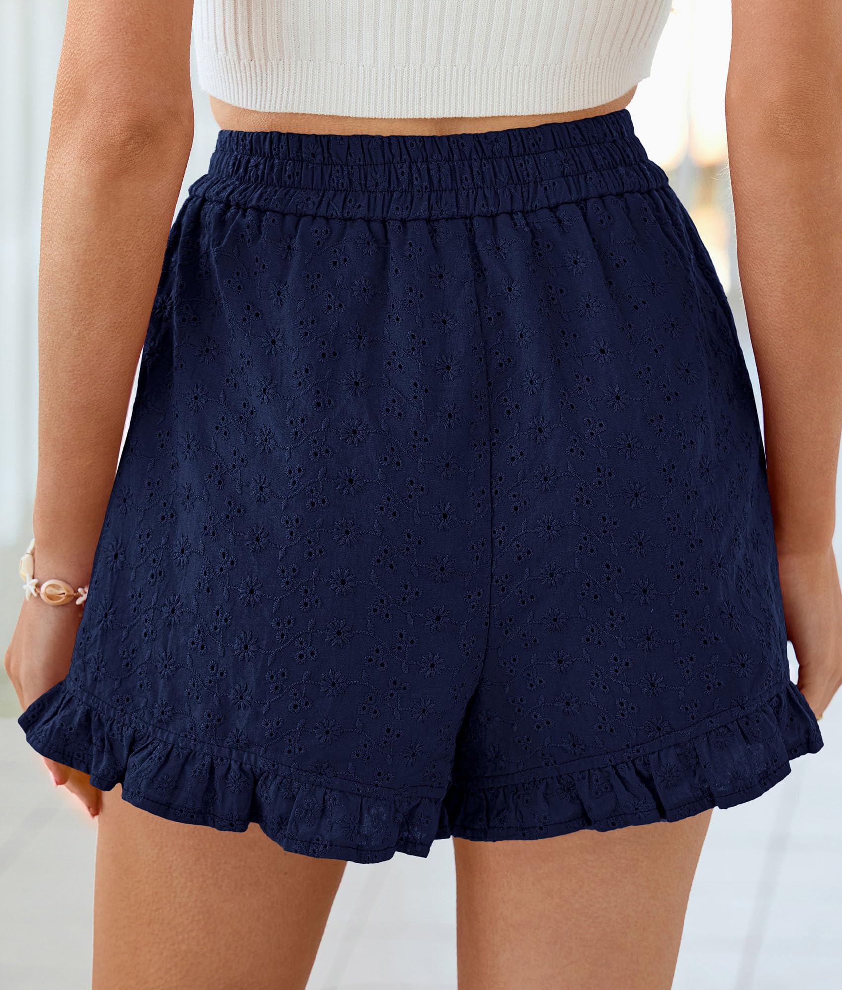 Womens Summer Ruffle Shorts Casual Loose Fit Navy,S