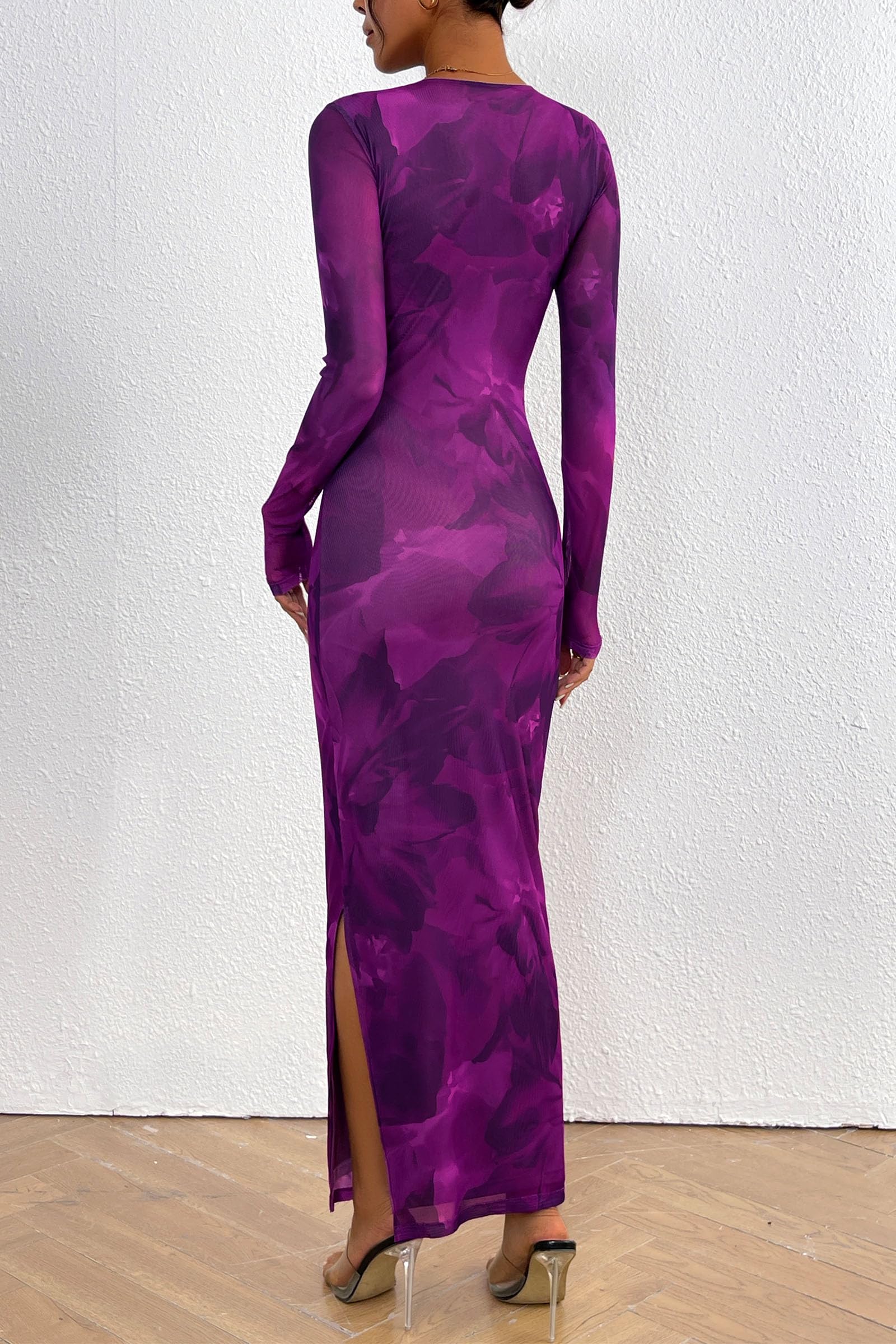 Women's Floral Bodycon Maxi Fall Dress