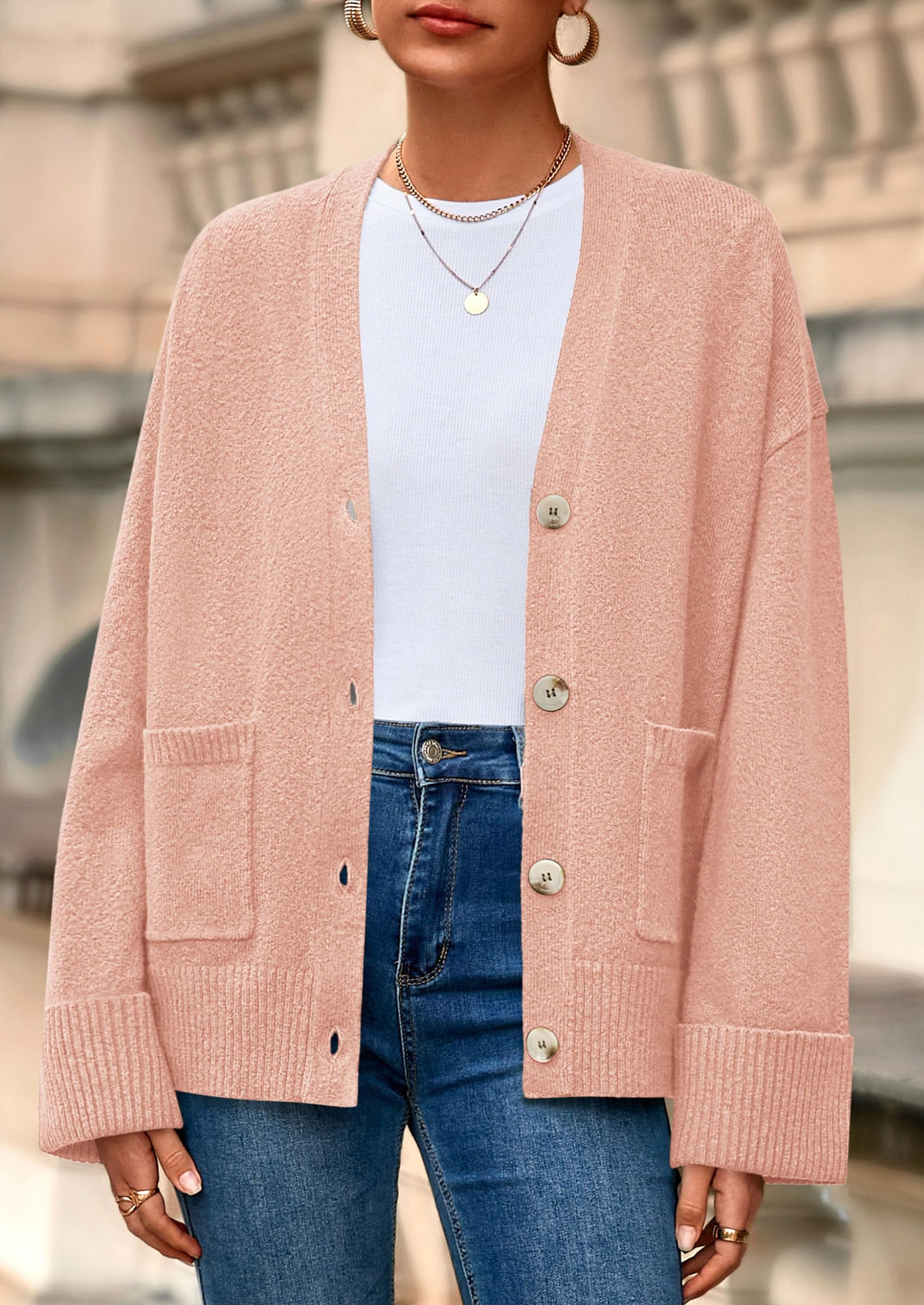 Women's Winter Oversized Cardigan Sweaters (Pink,S)