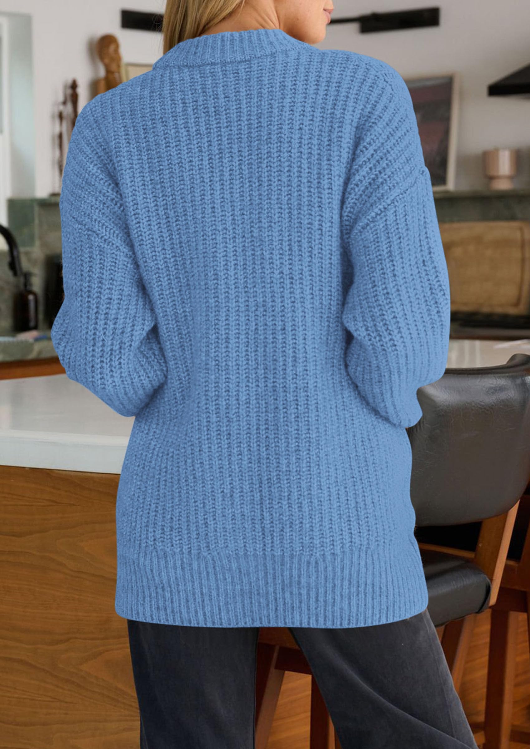 Oversized Cardigan Sweaters for Women Button Up,Light Blue,S