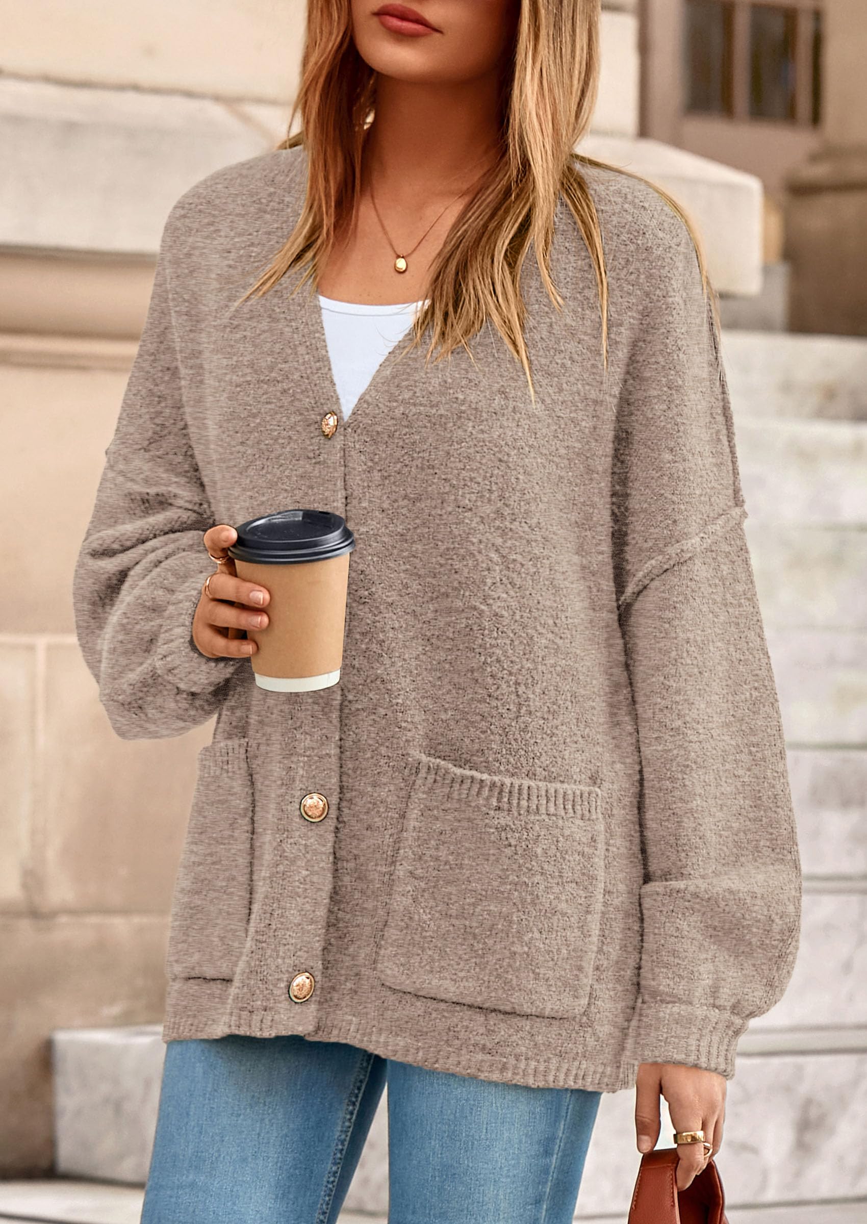 Oversized Chunky Cardigan Sweaters for Women Light Khaki,S