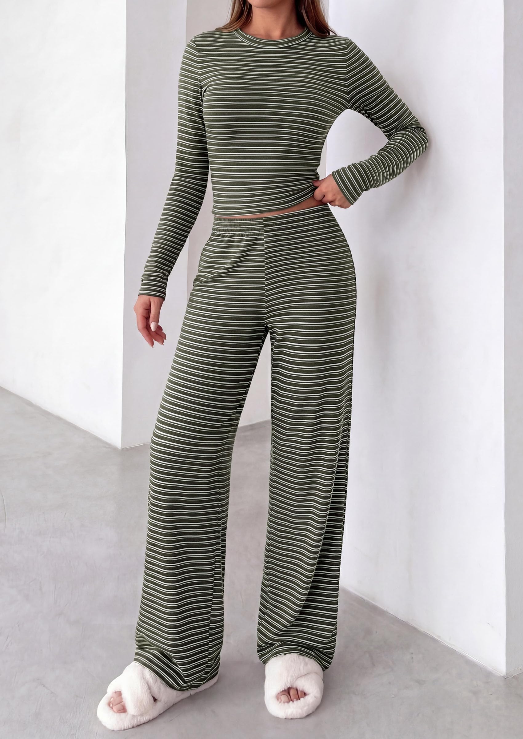 Lounge Sets for Women Fall 2 Piece Knit Matching Striped Set