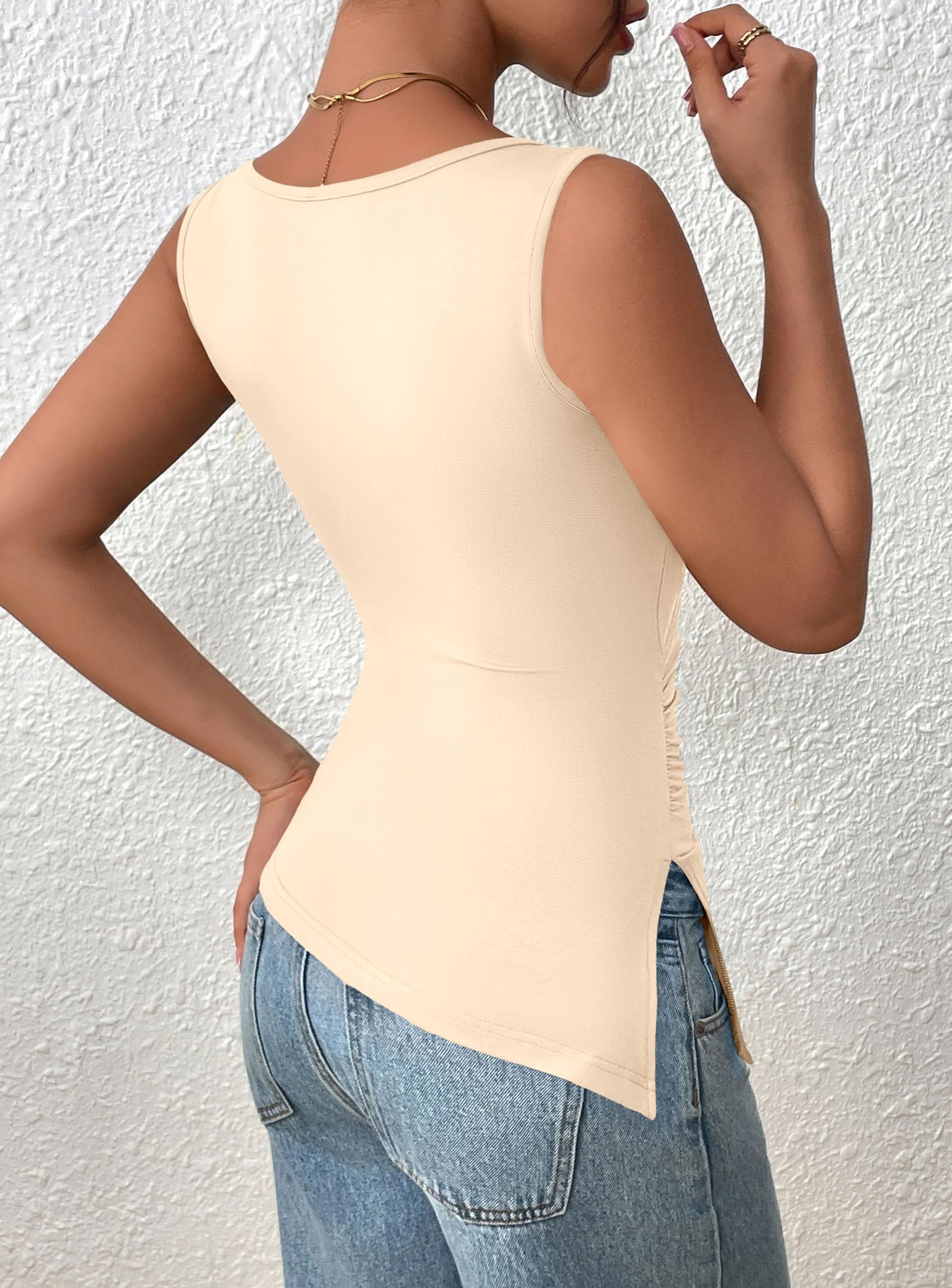 Women's Ruched Tank Tops Summer Y2K Shirts,Beige,S