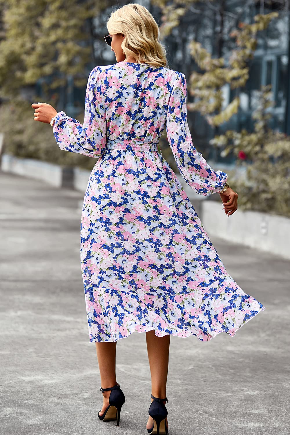 Women's Floral Boho Long Sleeve Maxi Dress, Floral Apricot,S