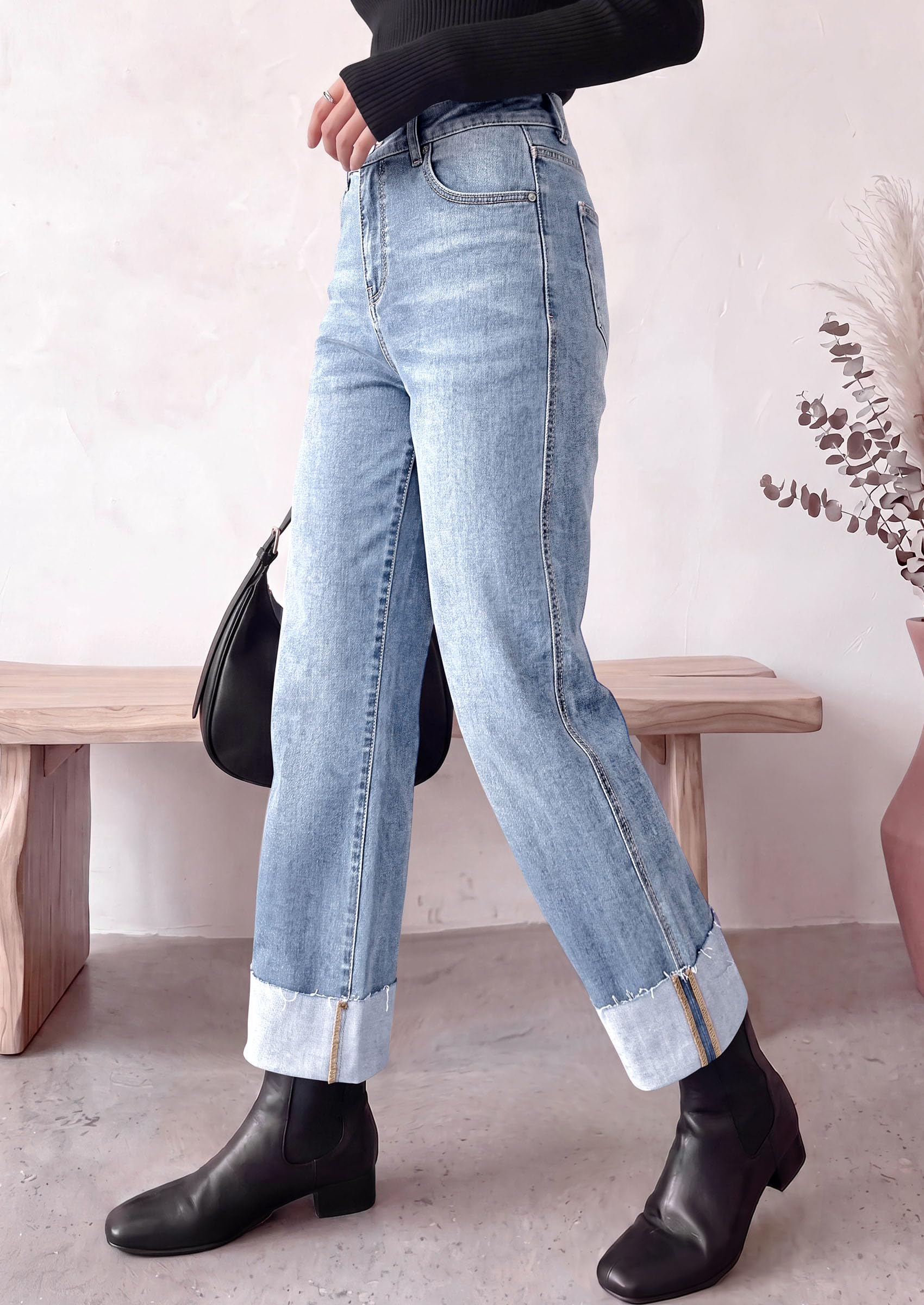Women's Baggy Denim Jeans Wide Leg Pants Light Blue 4
