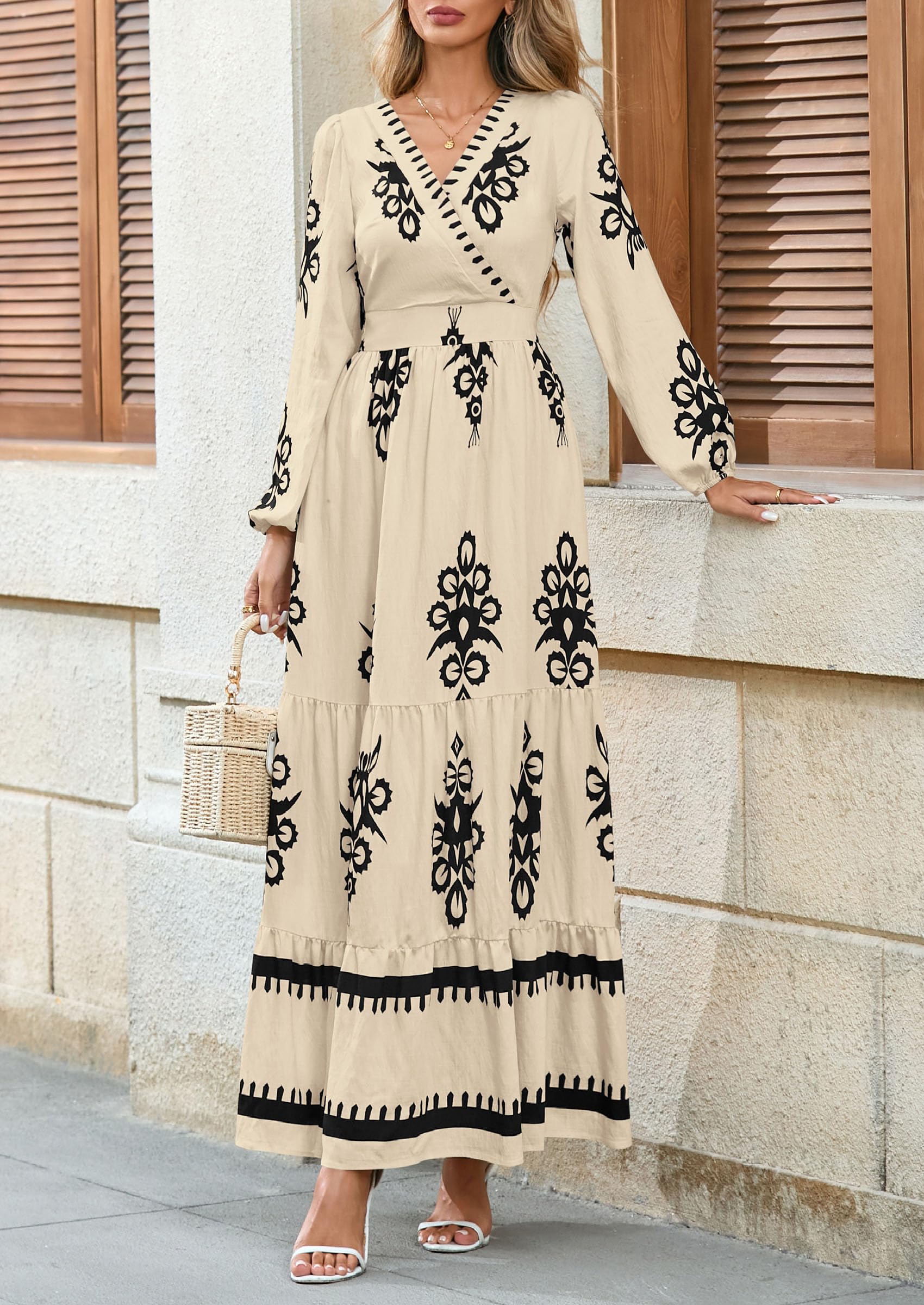 Women's Long Sleeve Floral Boho Maxi Wedding Guest Dress