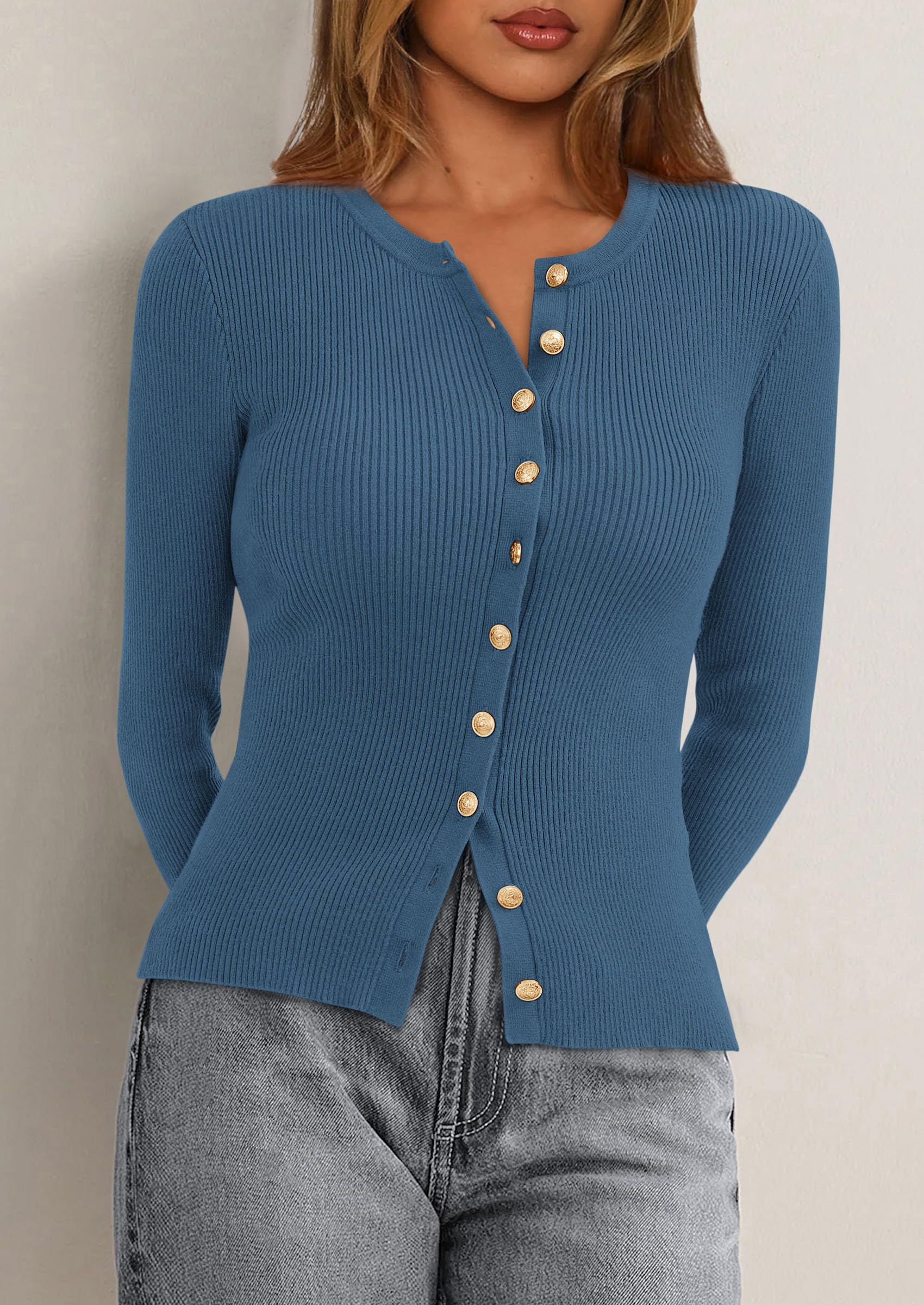 Women's Fall Lightweight Cardigan Sweaters,Dusty Blue,S