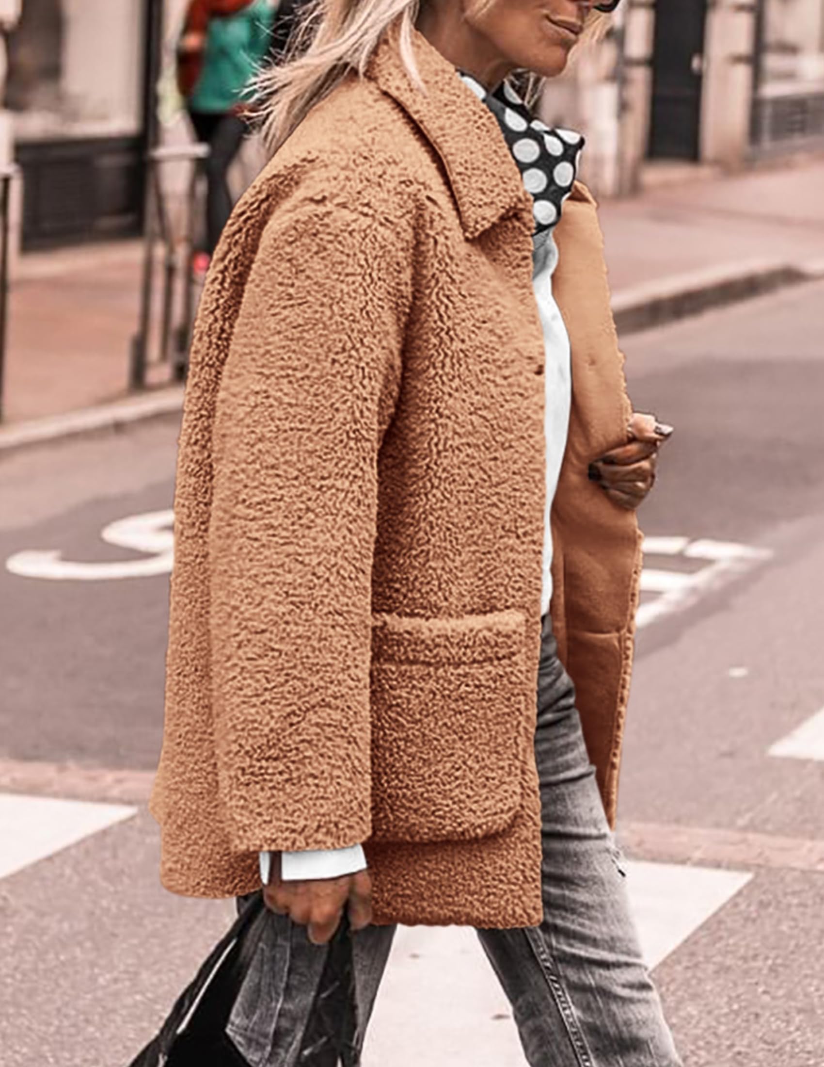 Women's Fleece Sherpa Coats Winter Outfits Khaki,S