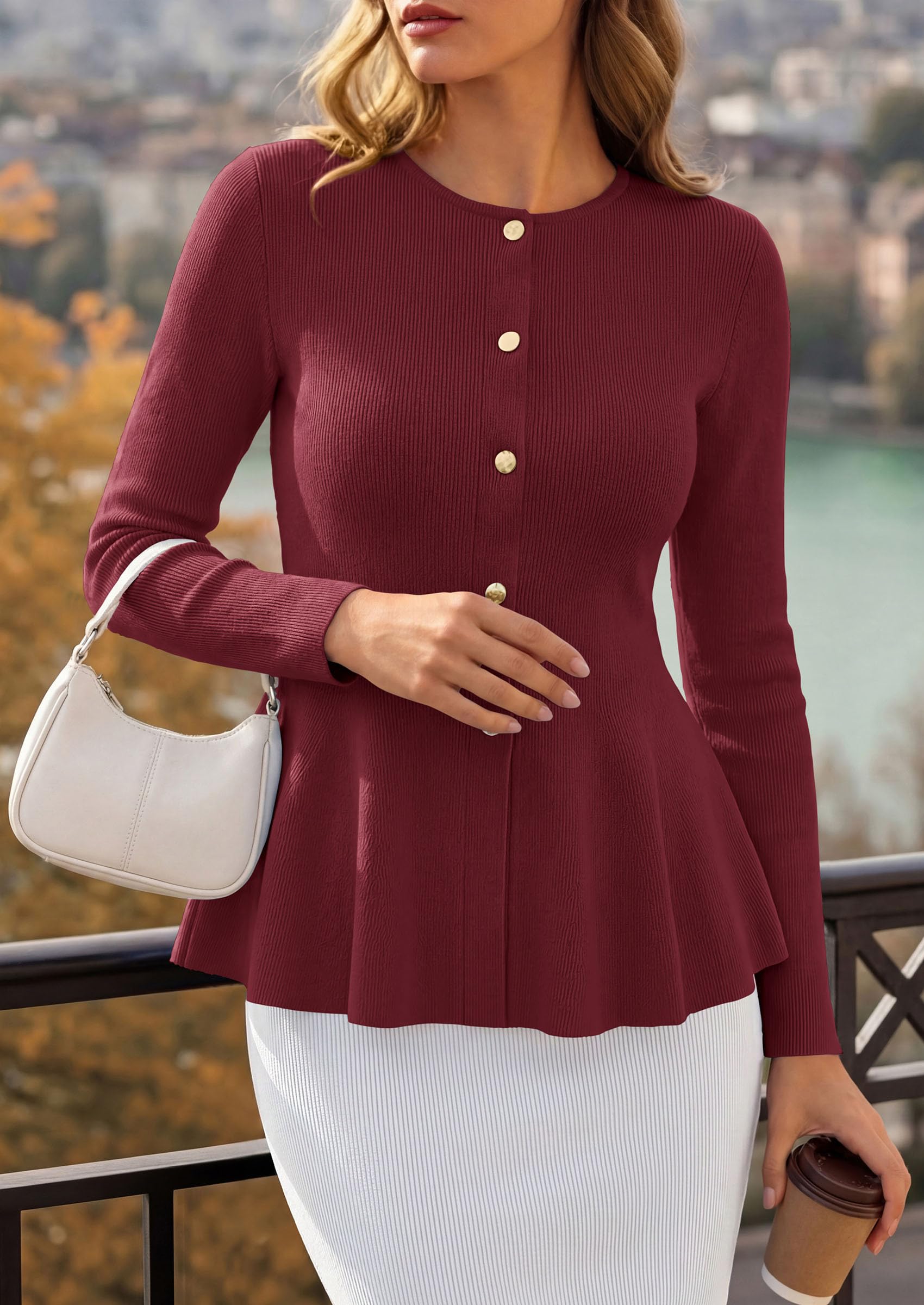 Women's Fall Lightweight Cardigan Sweaters, Burgundy,S