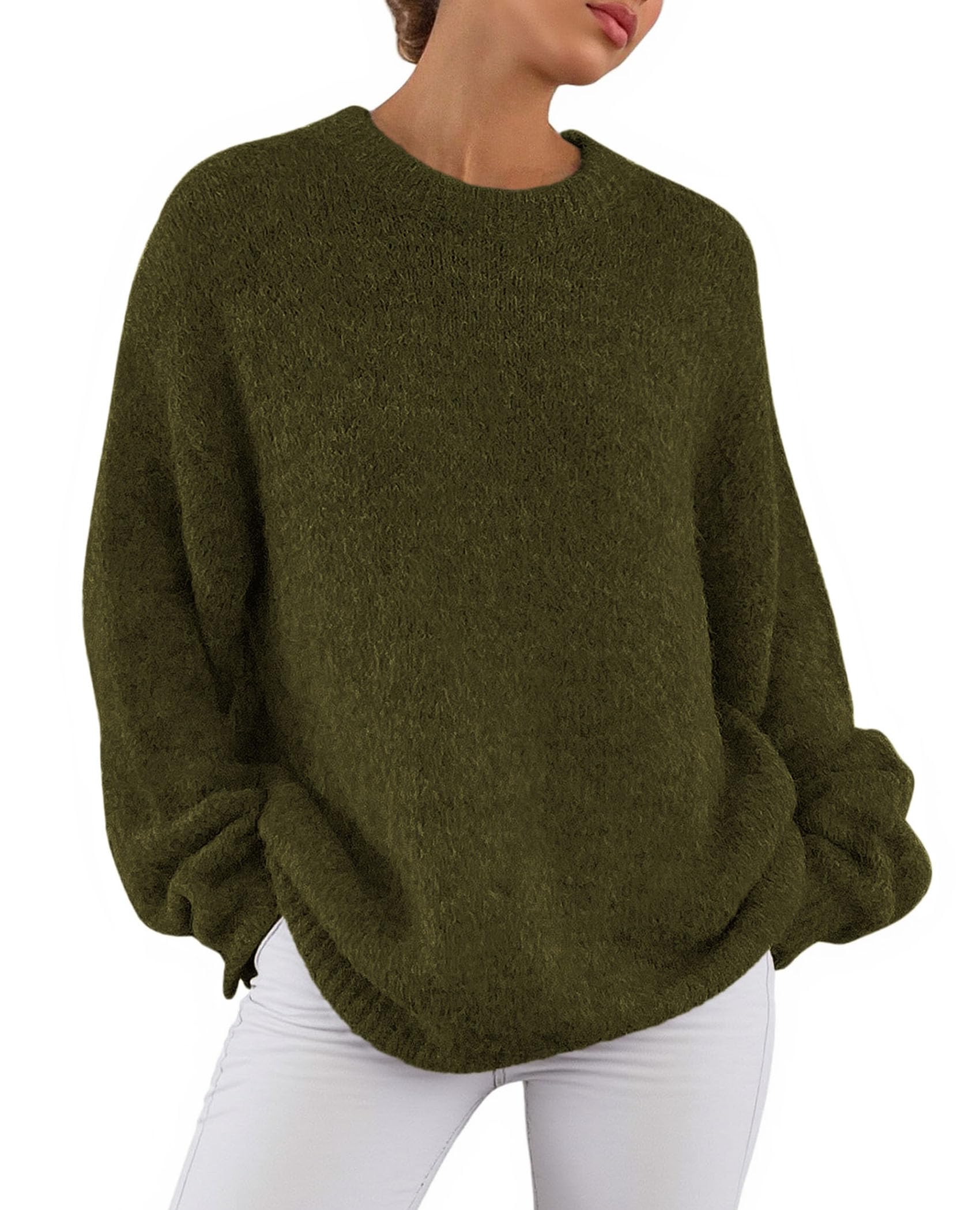 Womens Long Sleeve Oversized Pullover Sweater,Army Green,S