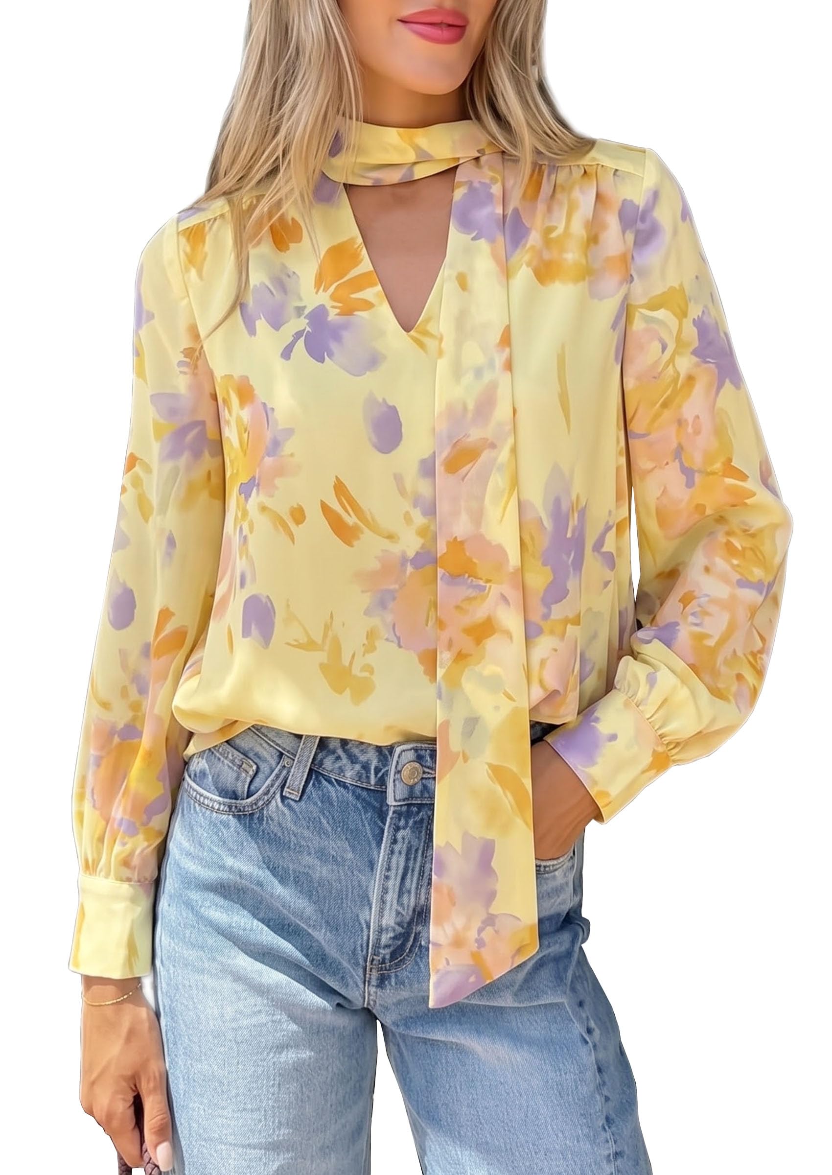 Women's Chiffon Boho Blouses Dressy Business Casual Work Tops