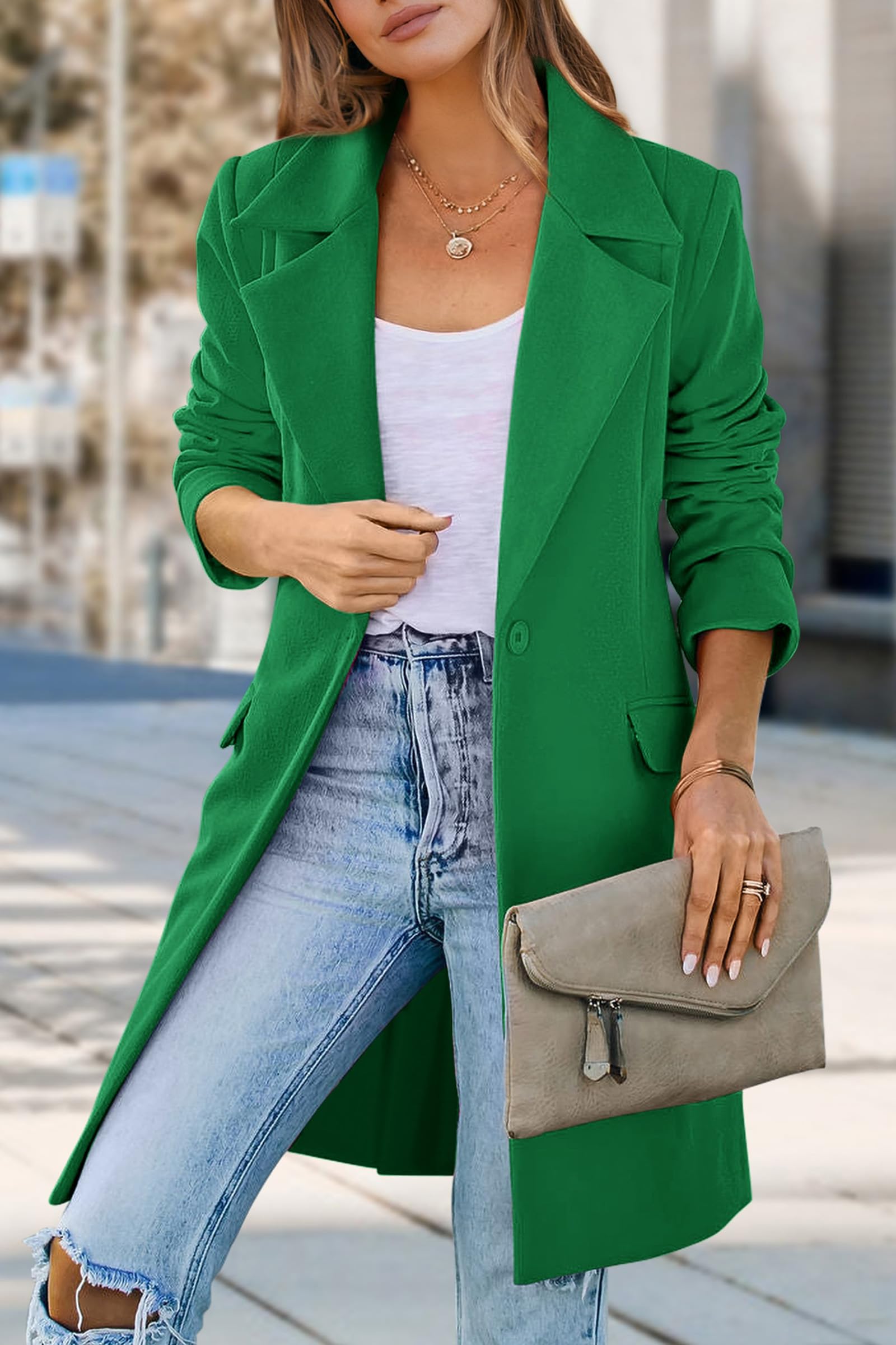 Women's Business Casual Long Blazer Jackets(Green,S)