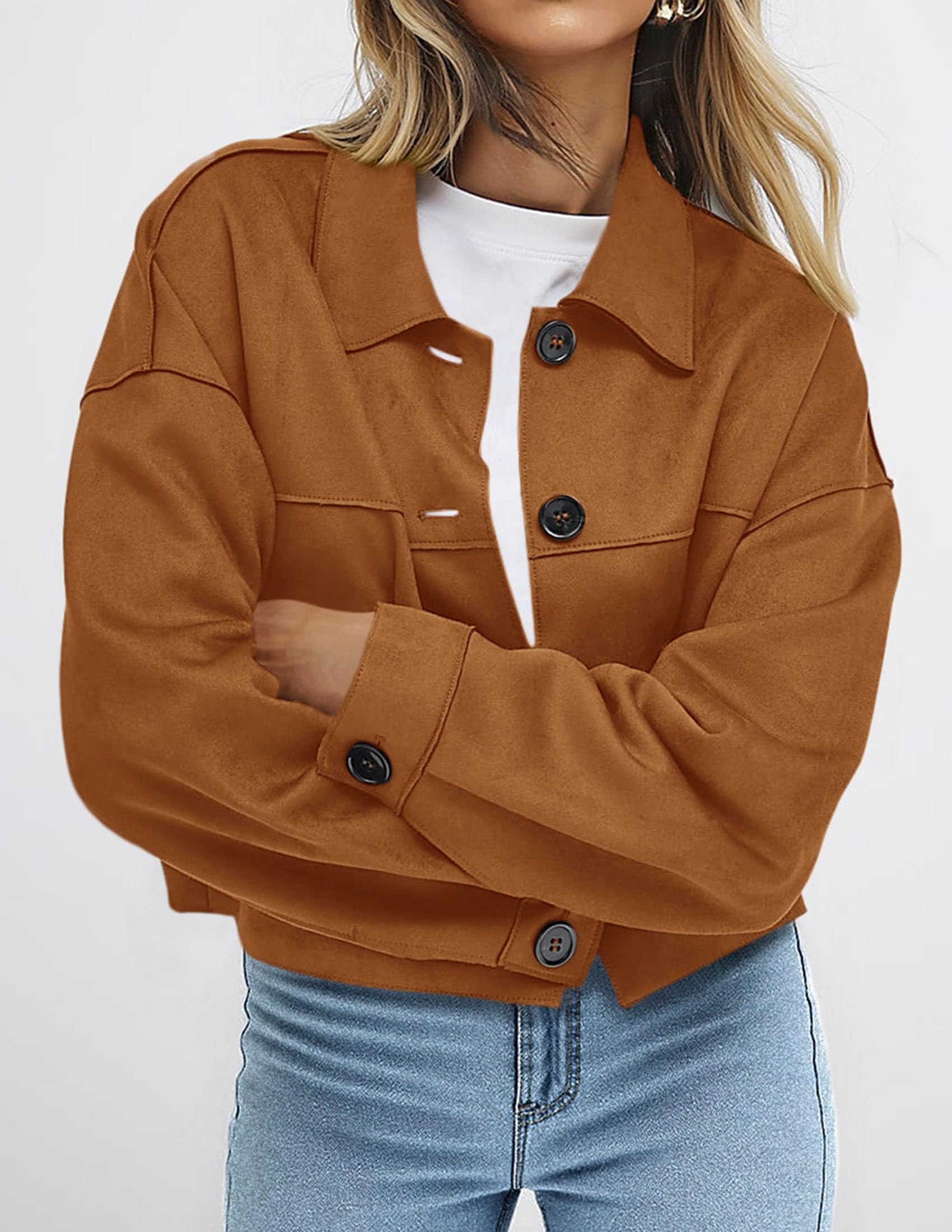 Women's Faux Suede Shacket Jackets Lightweight Cropped Coats