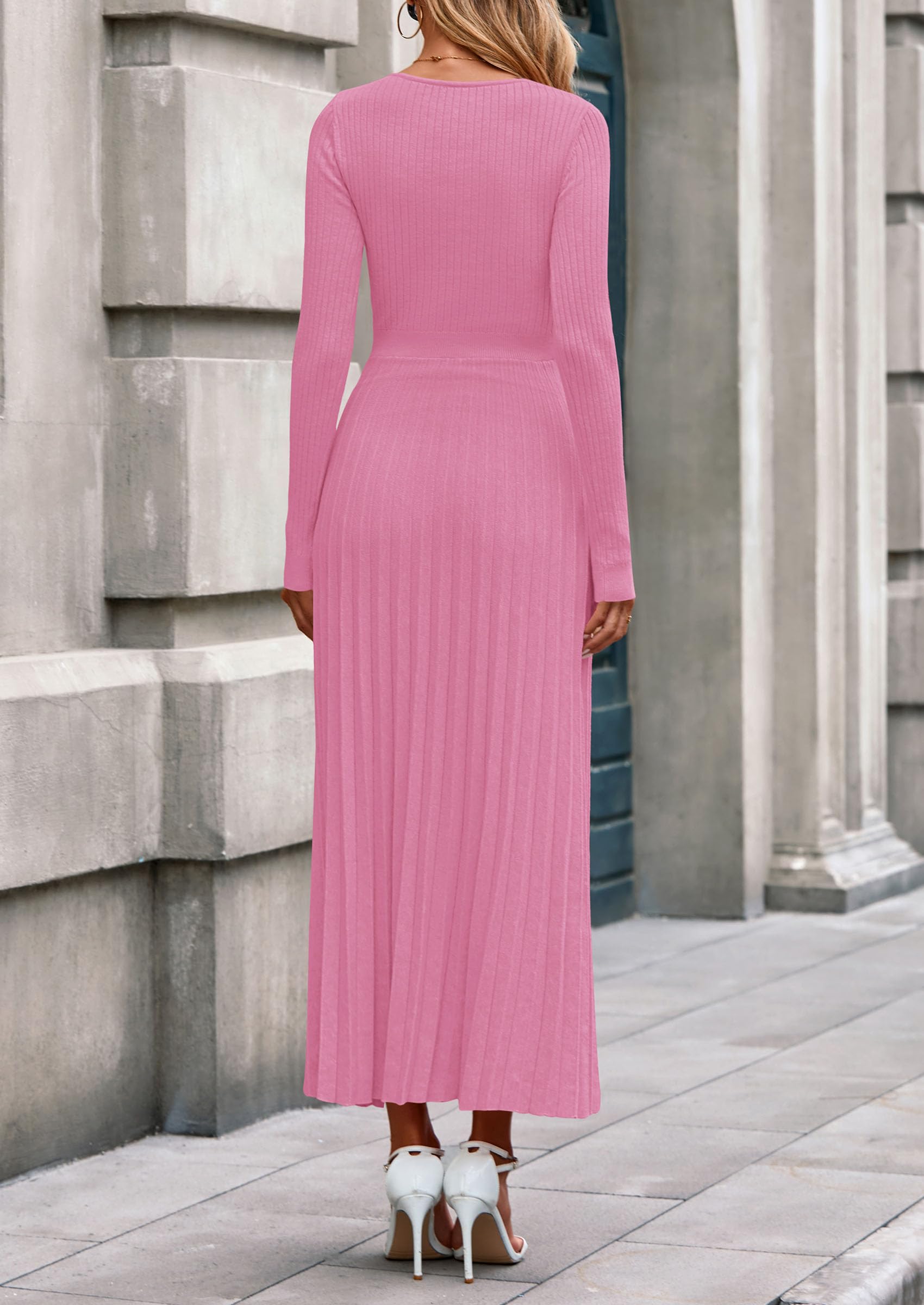 Sweater Dress Women Long Sleeve Maxi Flowy Pleated Dresses