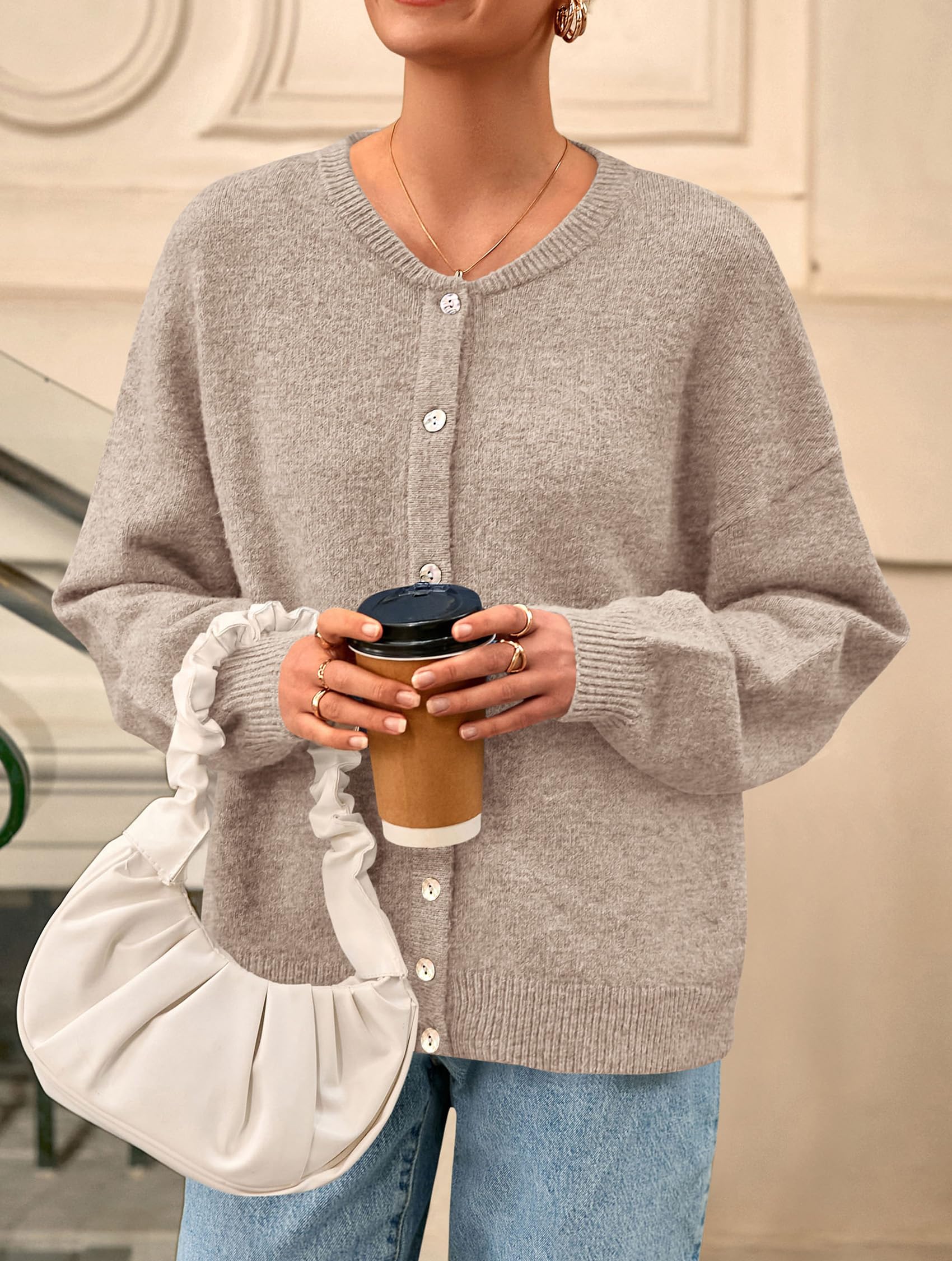 Womens Long Sleeve Cardigan Sweaters Button Down Knit Tops