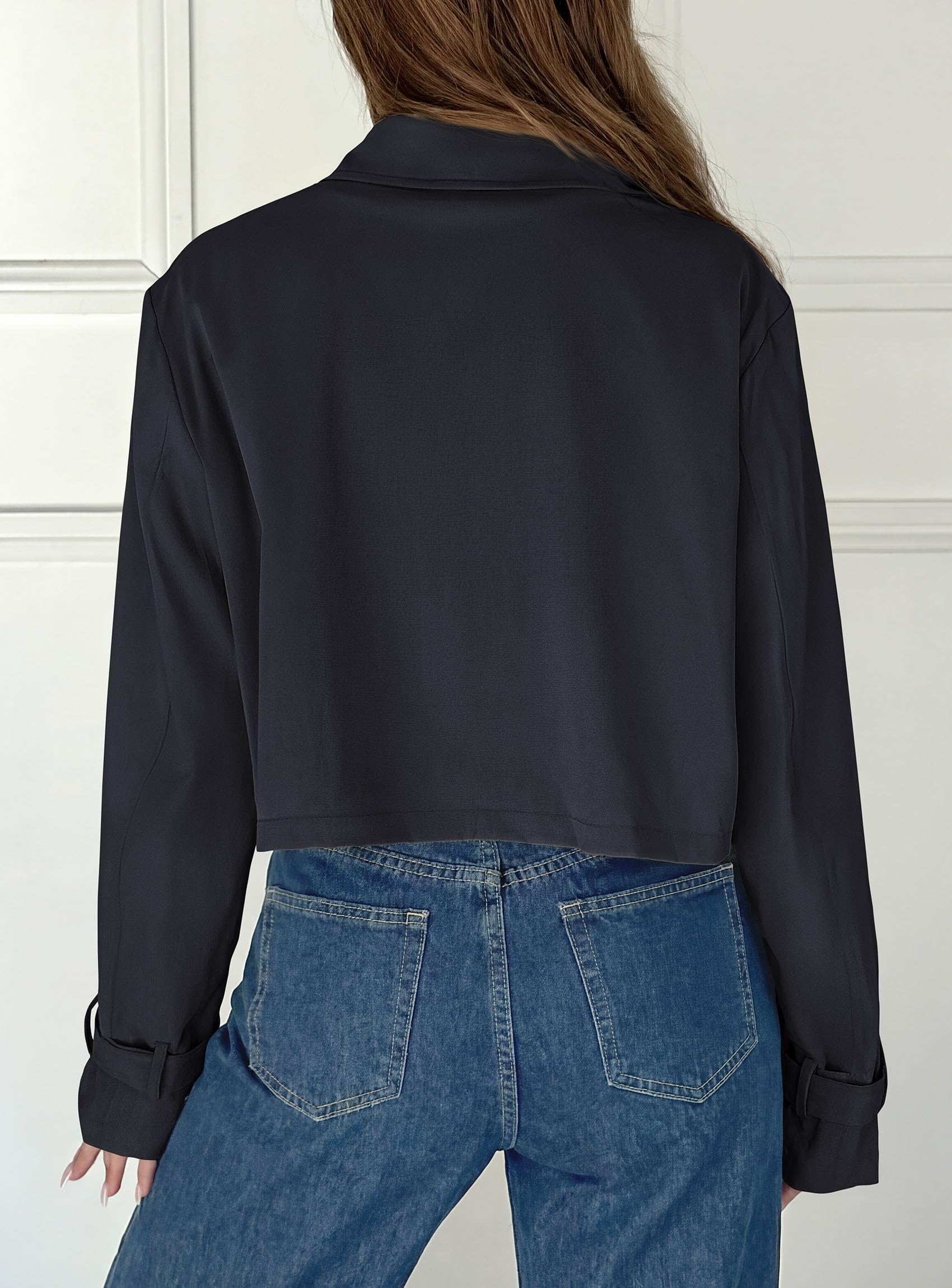 Cropped Trench Coat For Women Short Jacket,Navy Blue,S