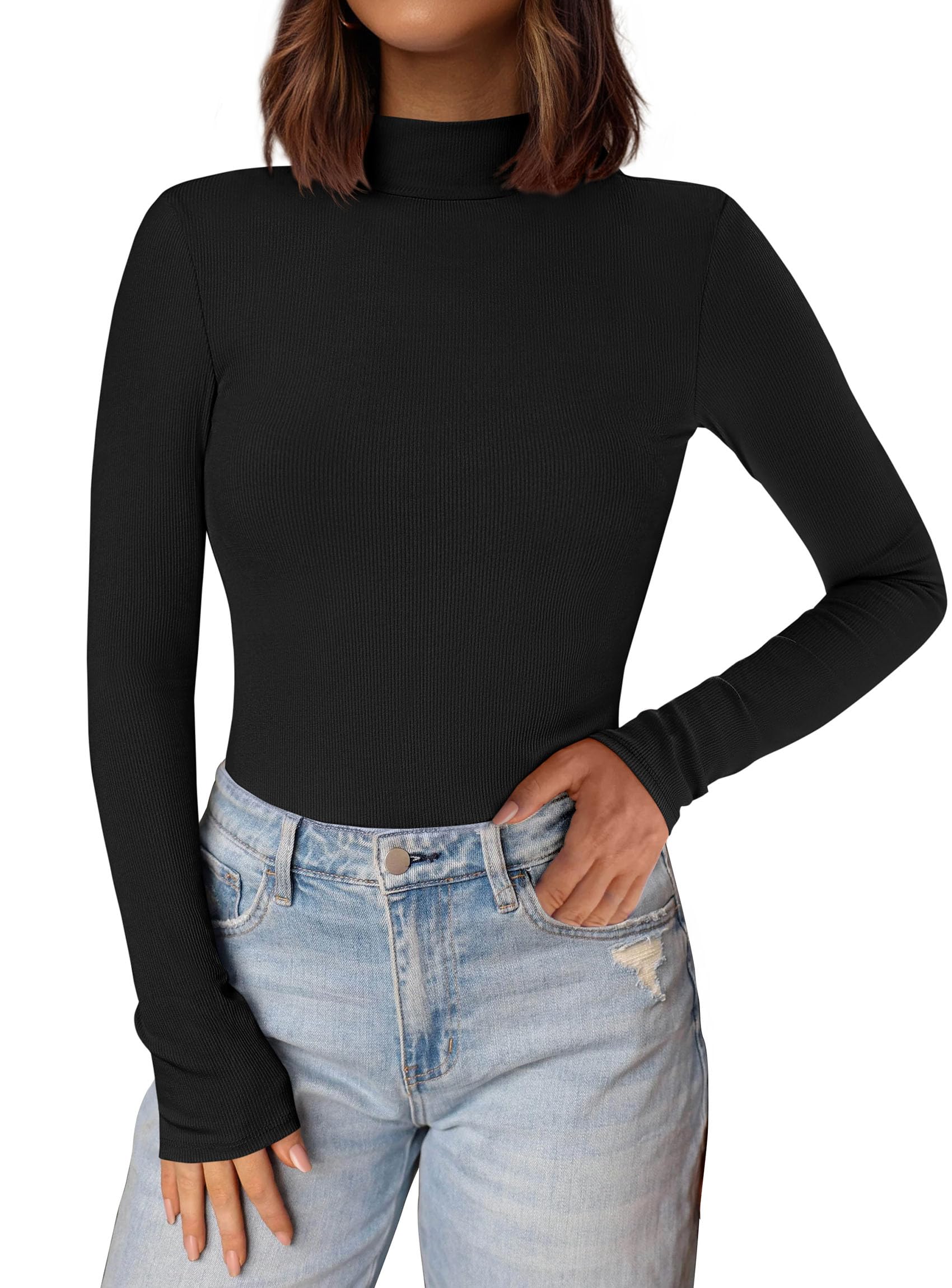 Womens Mock Turtleneck Fall Long Sleeve Shirts,Black,XS