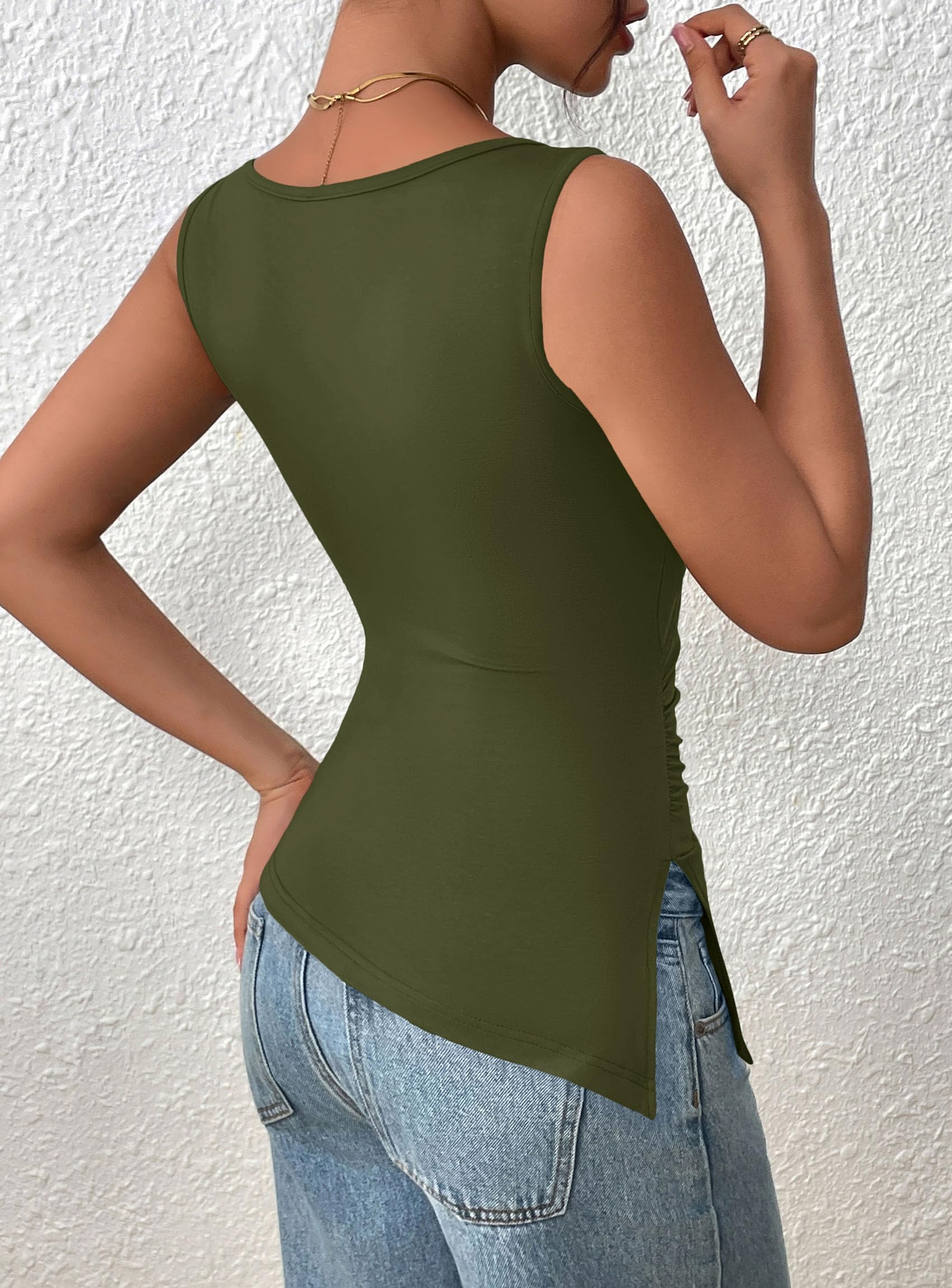 Women's Ruched Tank Tops Summer Y2K Shirts,Army Green,S