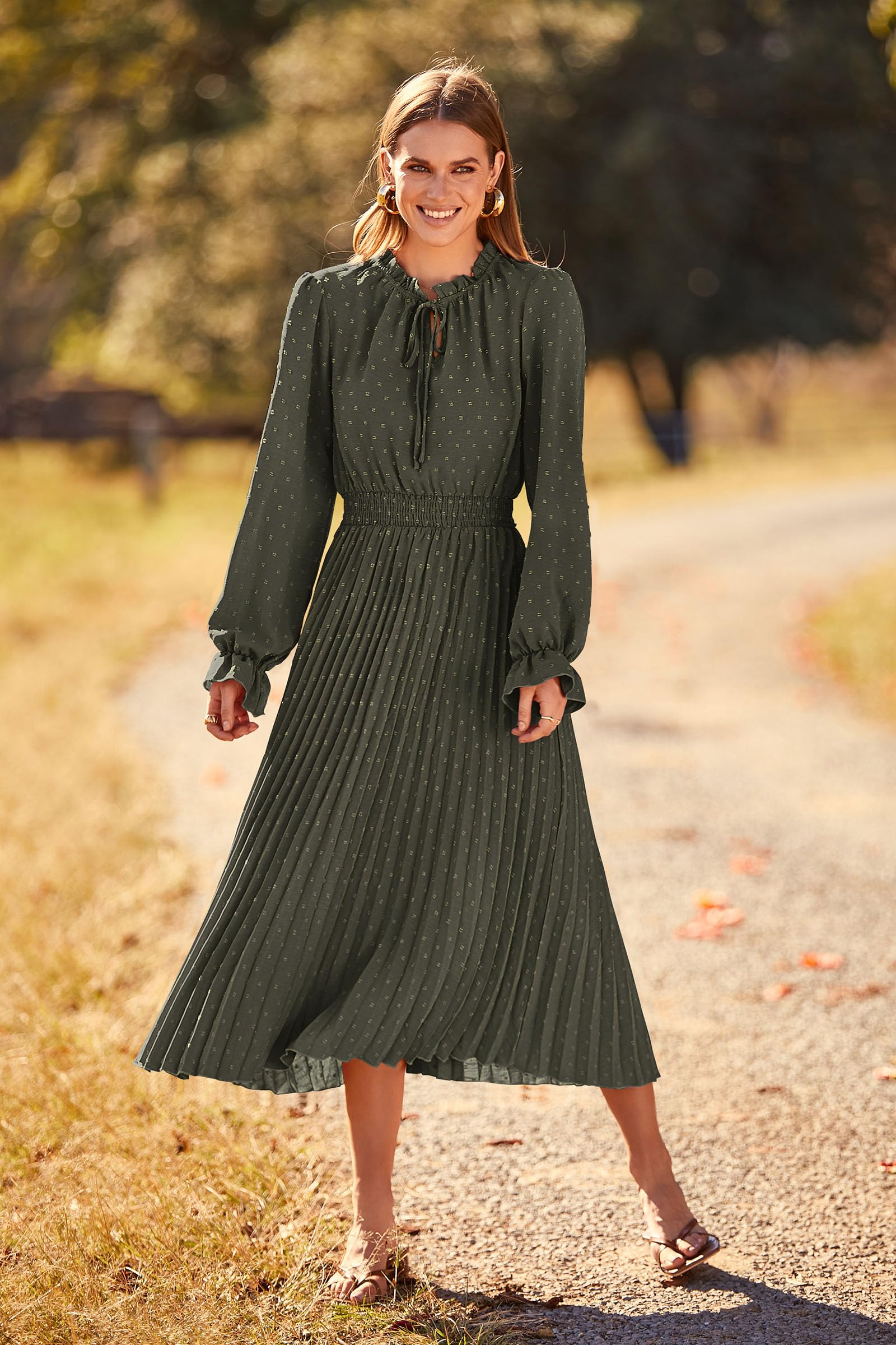 Women's Fall Midi Wedding Guest Dress(Army Green,Small)