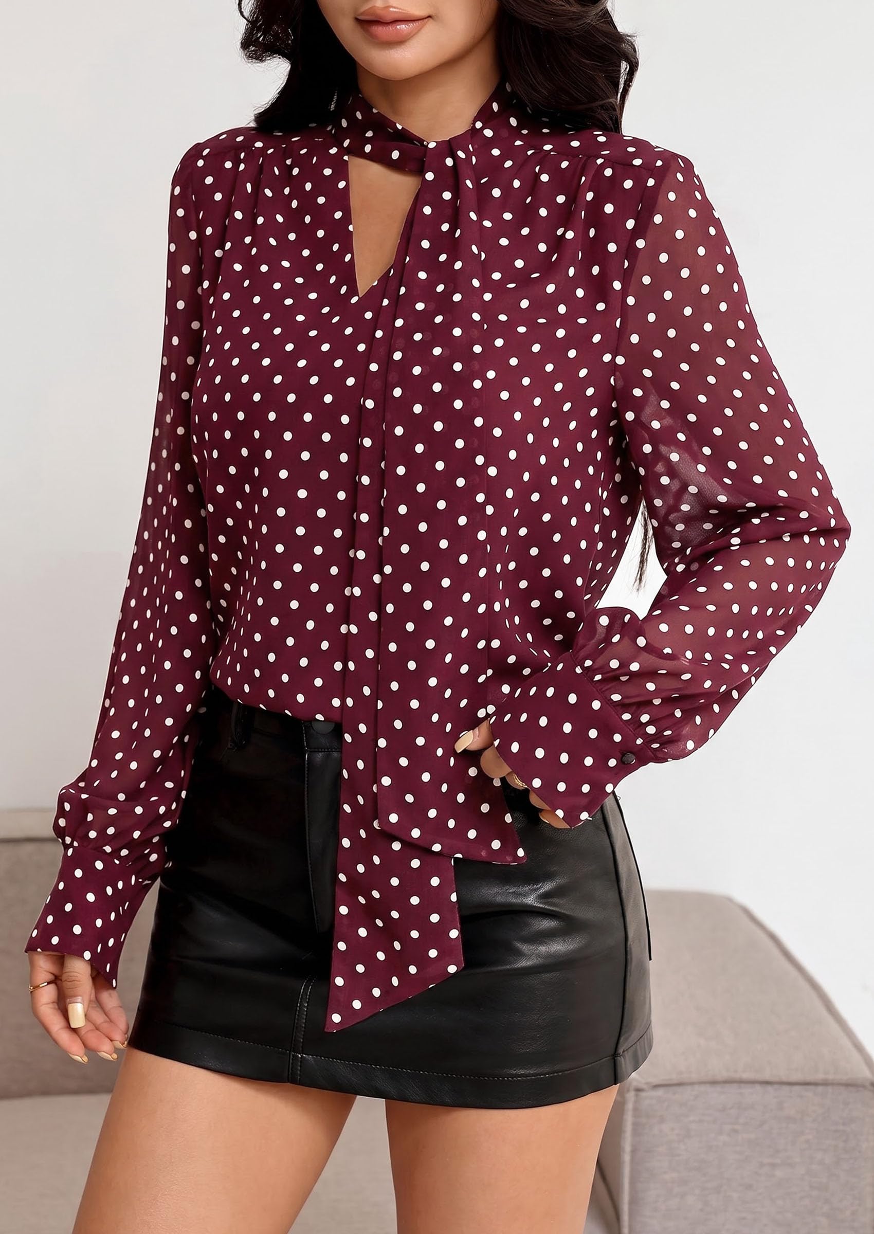 Women's Chiffon Boho Blouses Dressy Business Casual Work Tops