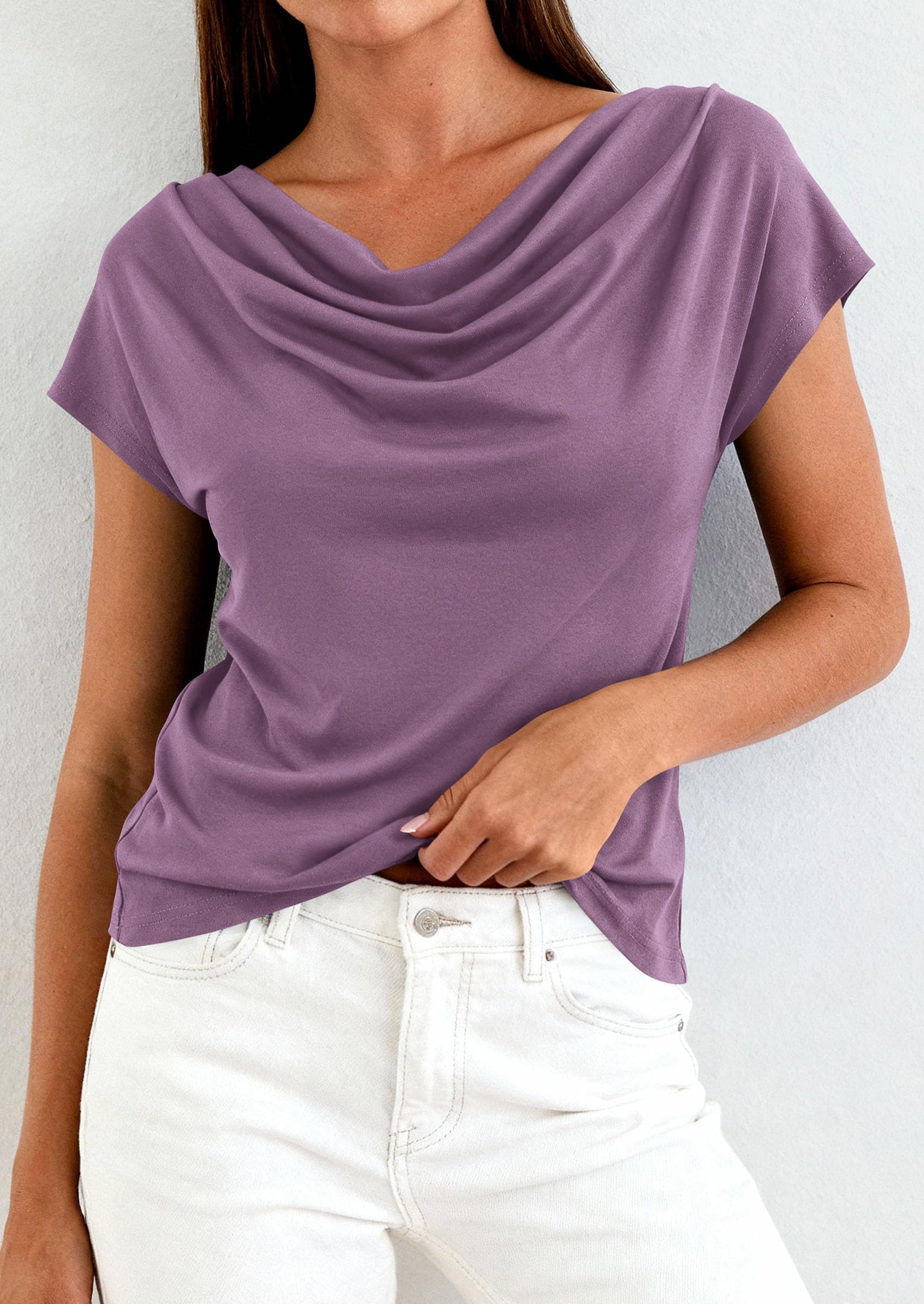 Womens Tops Dressy Business Casual Work Blouses, Purple,XS
