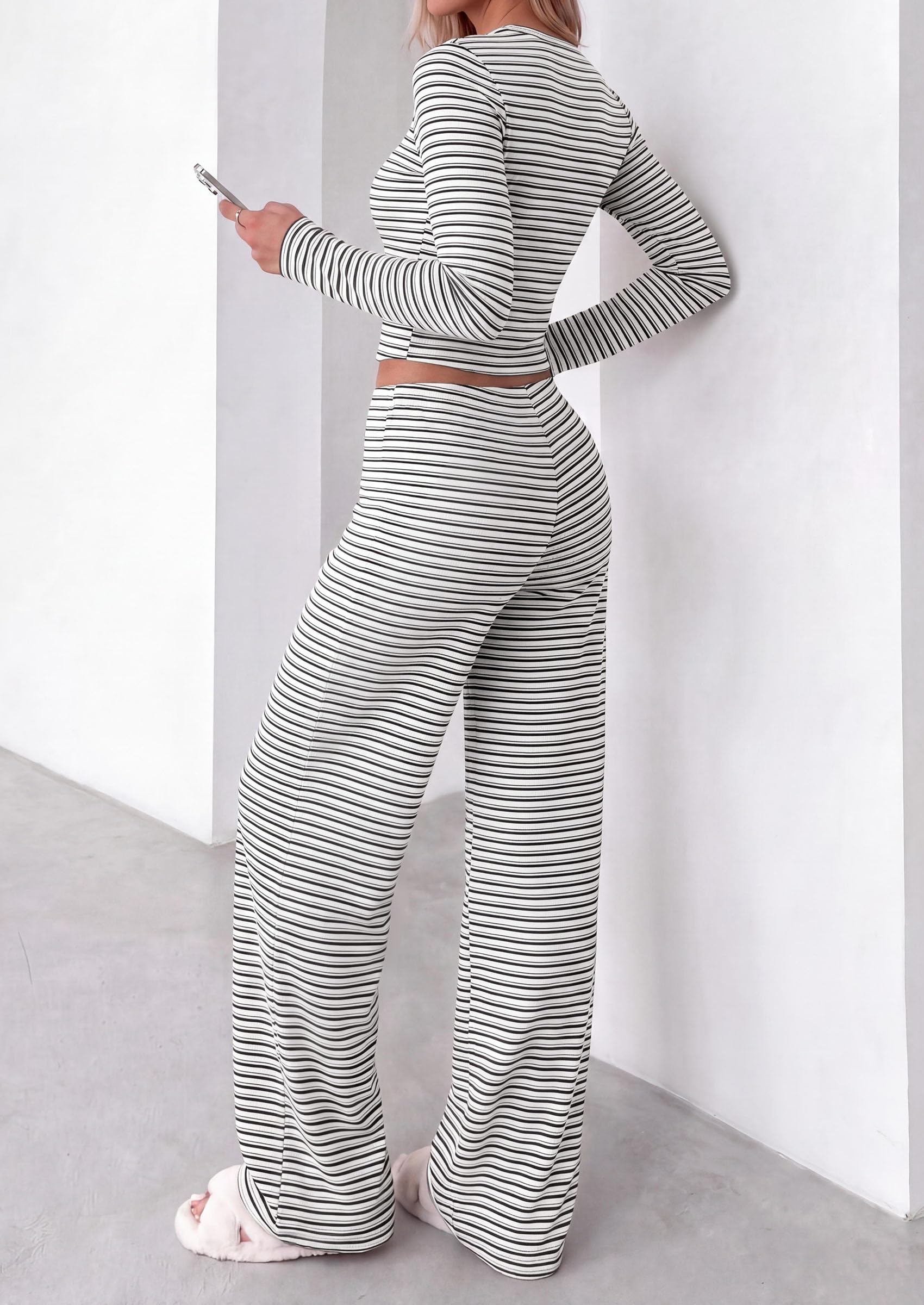Lounge Sets for Women Fall 2 Piece Knit Matching Striped Set