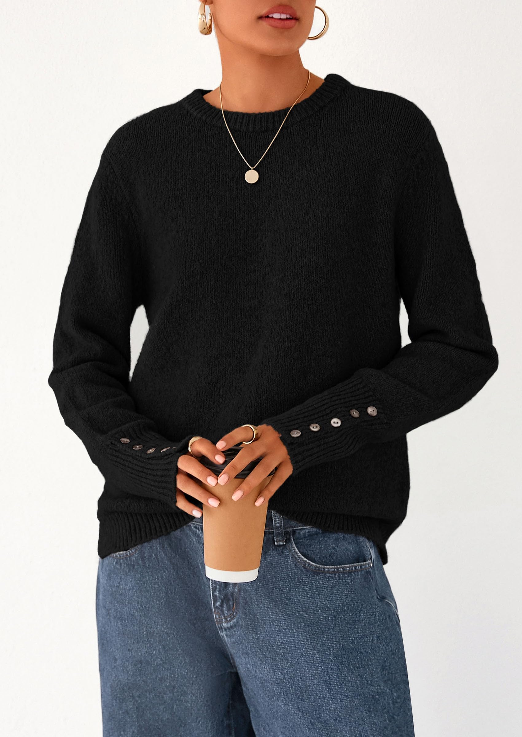 Fall Sweaters for Women Cozy Casual Pullover Ribbed Knit Tops