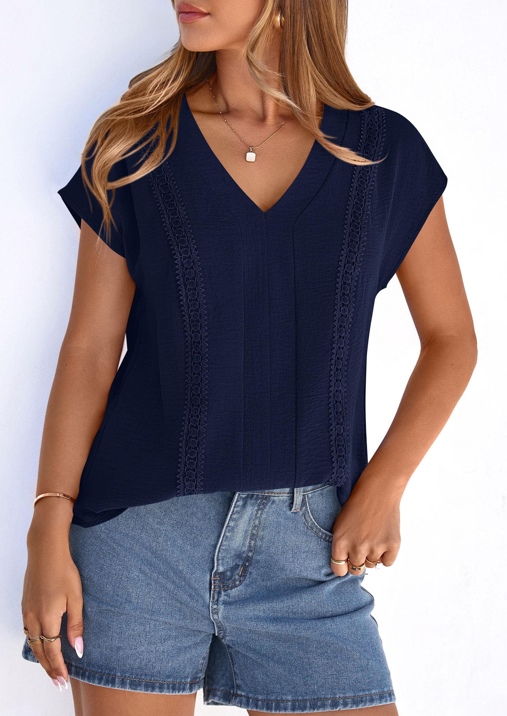 Women's Summer Tops Dressy Casual Blouses,Navy Blue,S