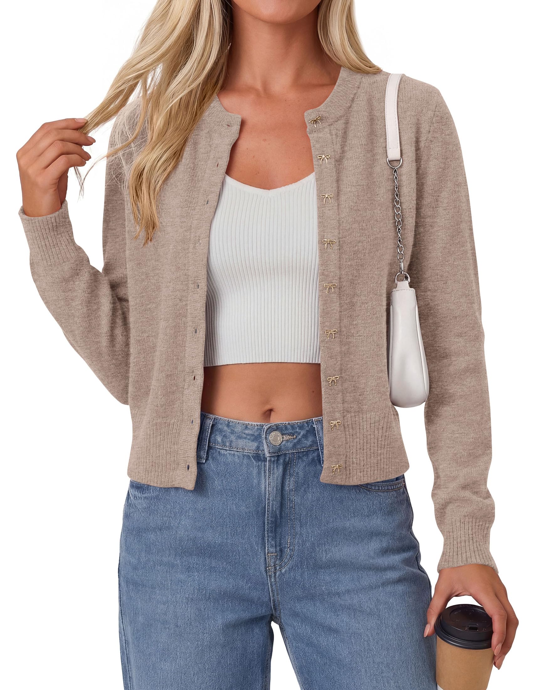 Cardigan Sweaters for Women Cropped Bow Button Up Cardigan