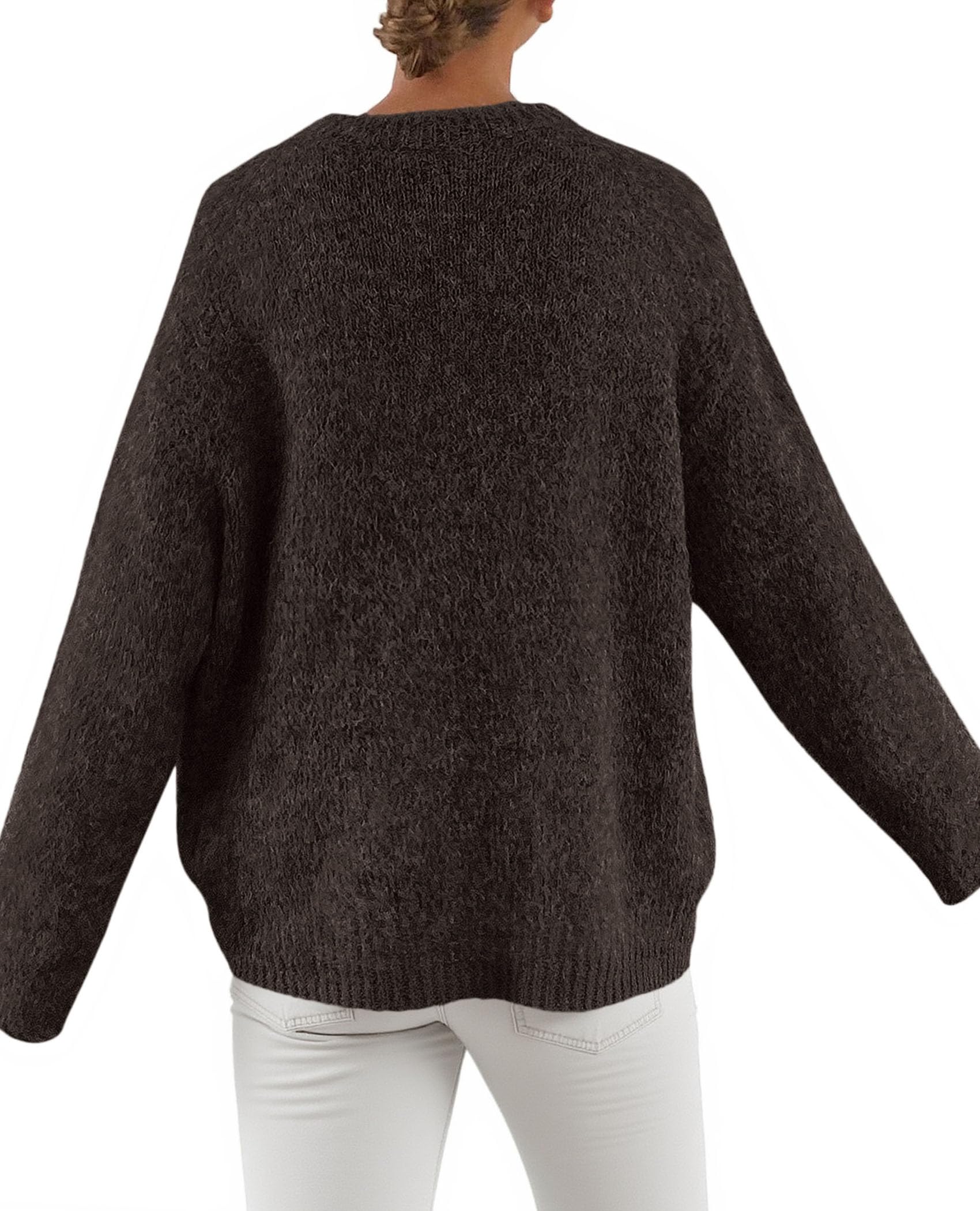 Womens Long Sleeve Oversized Pullover Sweater,Brown Coffee,M