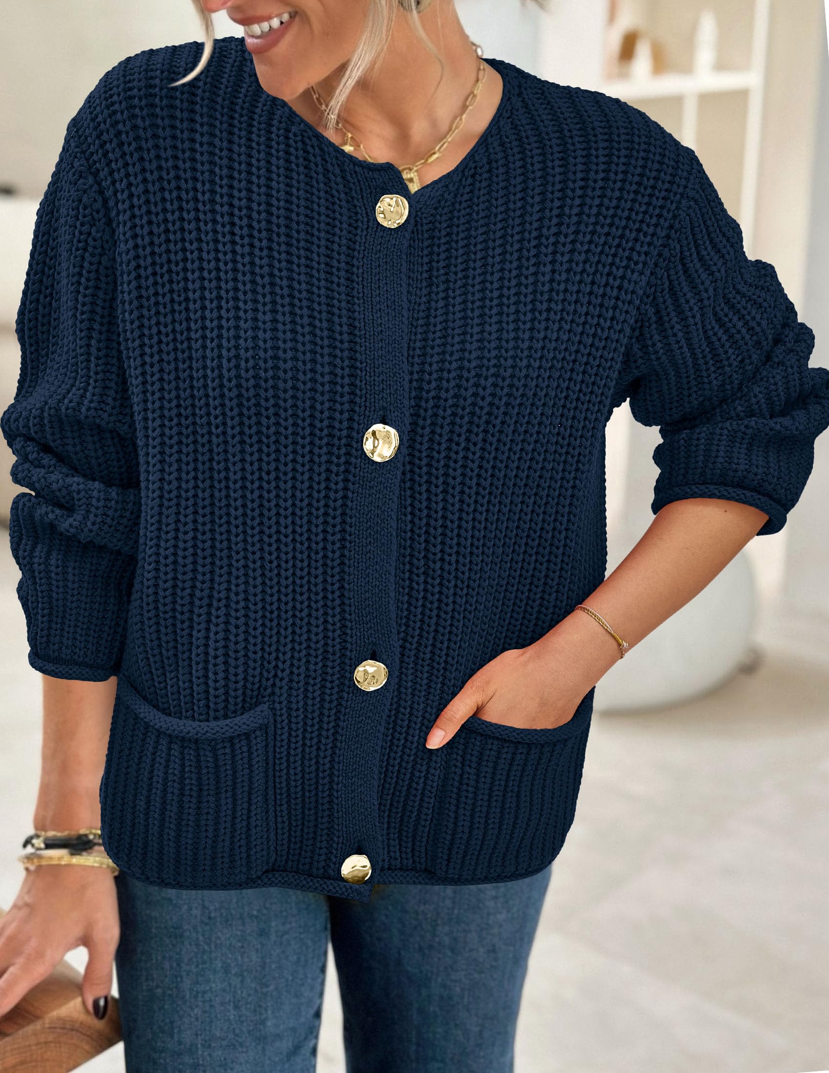 Women Oversized Cardigan Sweaters 2026 Fall Outfits,Navy