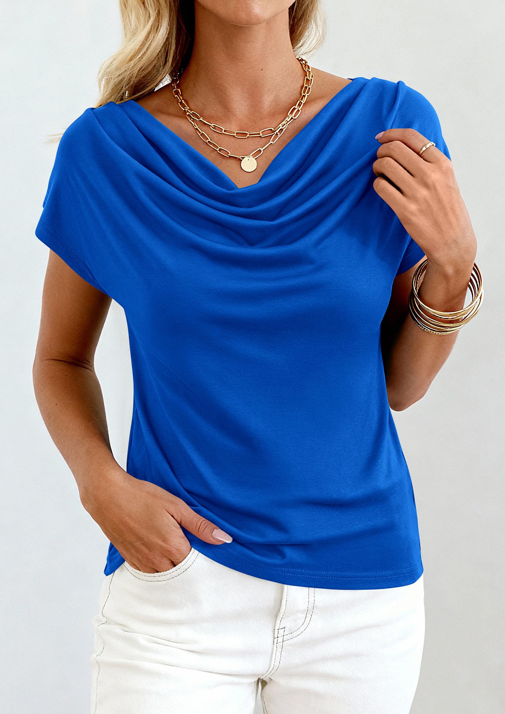 Womens Tops Dressy Business Casual Work Blouses, Blue,XS