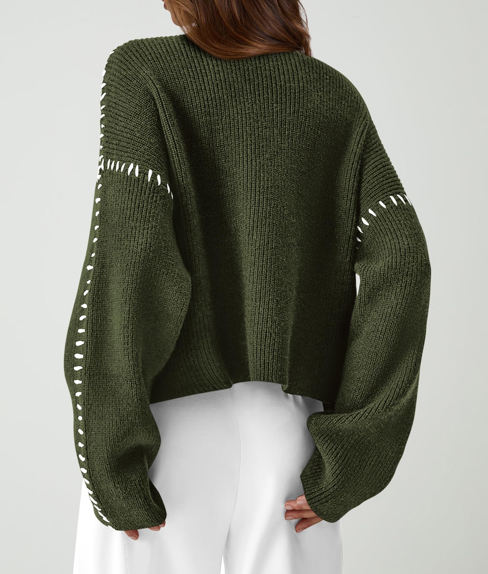 Womens Chunky Knit Oversized Pullover Sweaters,Army Green,S