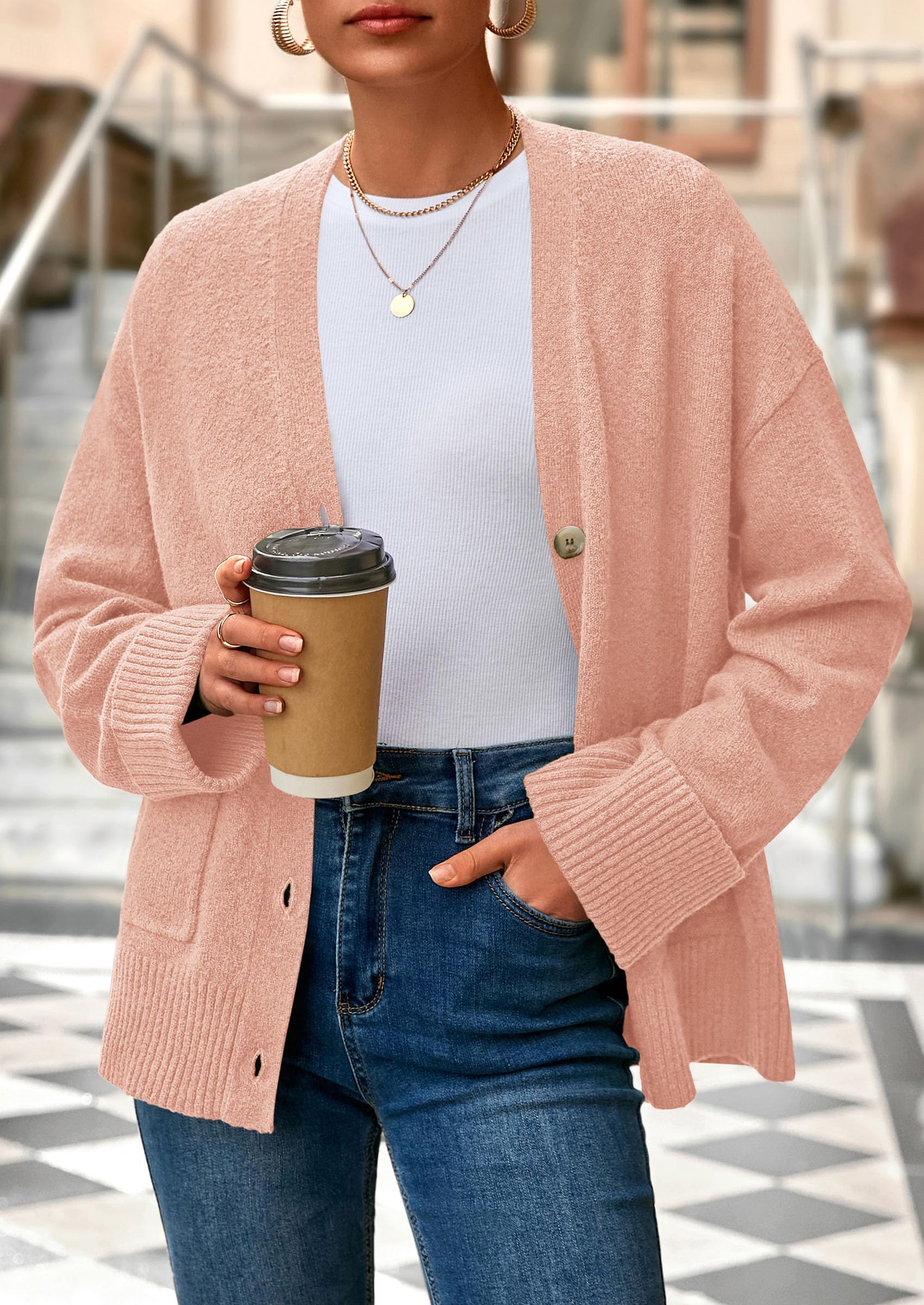 Women's Winter Oversized Cardigan Sweaters (Pink,S)